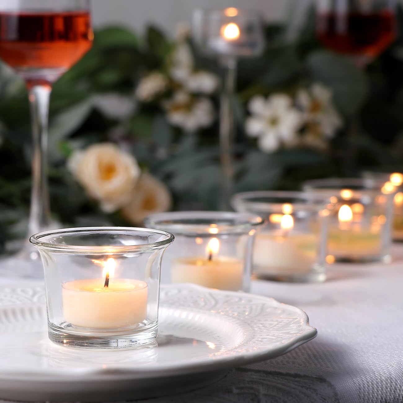 Letine Set of 12 Clear Glass Tealight Candle Holders - Bulk Votive Candle Holders for Christmas Decorations, Weddings, Parties & Home Decor - Perfect for Centerpieces, Table Settings and Romantic Ambiance