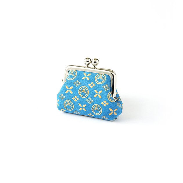 Japanese Deerskin Leather Coin Purse with Urushi Lacquer Clasp - Mt. Fuji Light Blue Pattern - Handmade in Japan - Elegant Change Purse & Gamaguchi Wallet for Daily Use, Travel, and Gift Giving