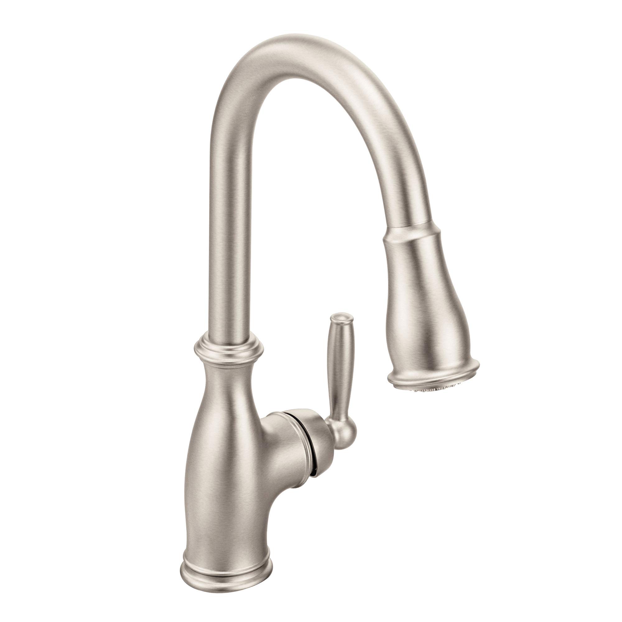 Moen Brantford Spot Resist Stainless Steel One-Handle Pull-Down Kitchen Faucet with Sprayer - Power Boost & Reflex Technology (Model 7185SRS) - Perfect for Modern Kitchens & High-Traffic Homes