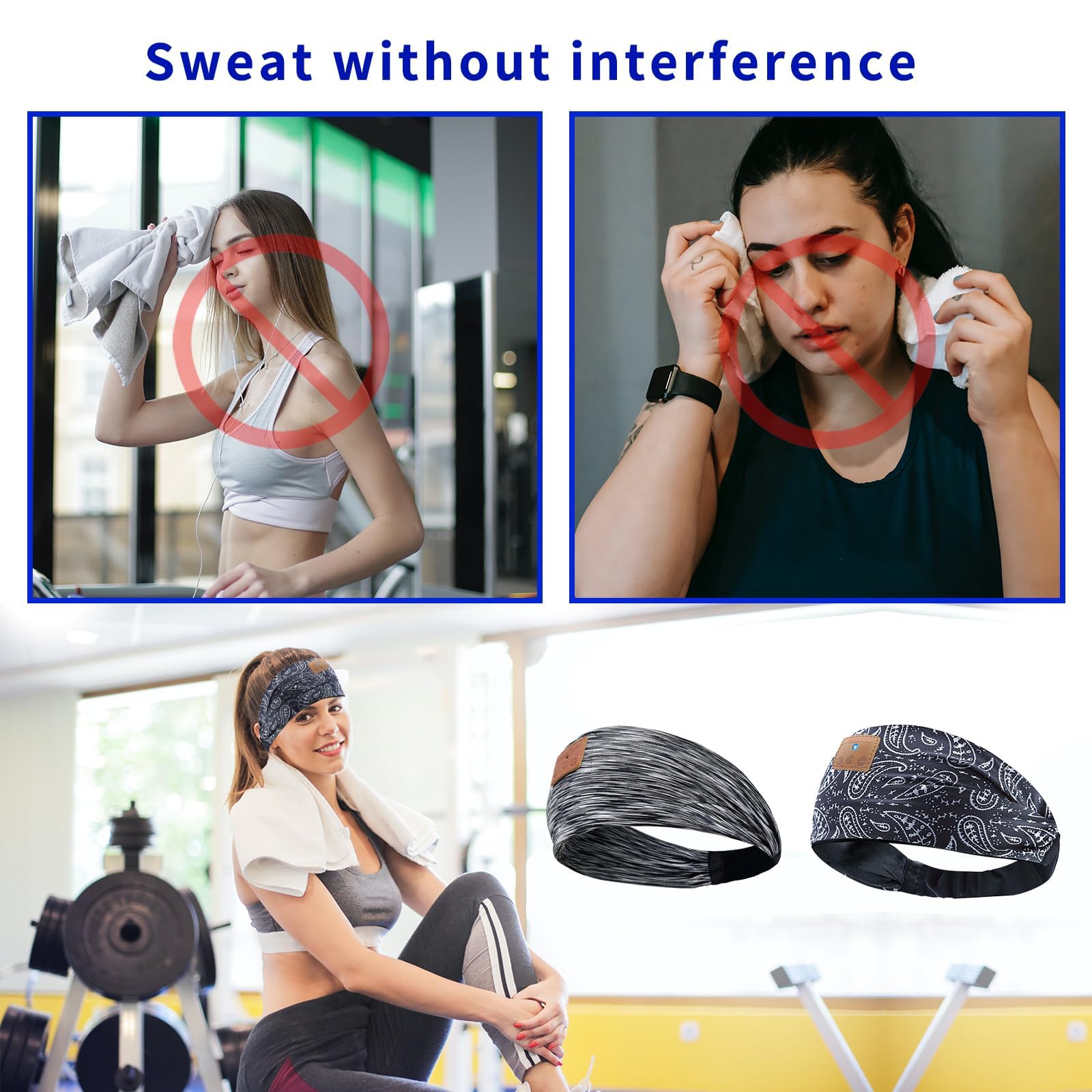 4-in-1 Bluetooth Sleep Headphones with Ultra-Thin Speakers - Wireless Sports Headband & Sleep Mask for Side Sleepers - Comfortable Workout & Night Use Headphones for Women & Men (Dark Blue) - Perfect for Gym, Running, Yoga, Travel & Relaxation