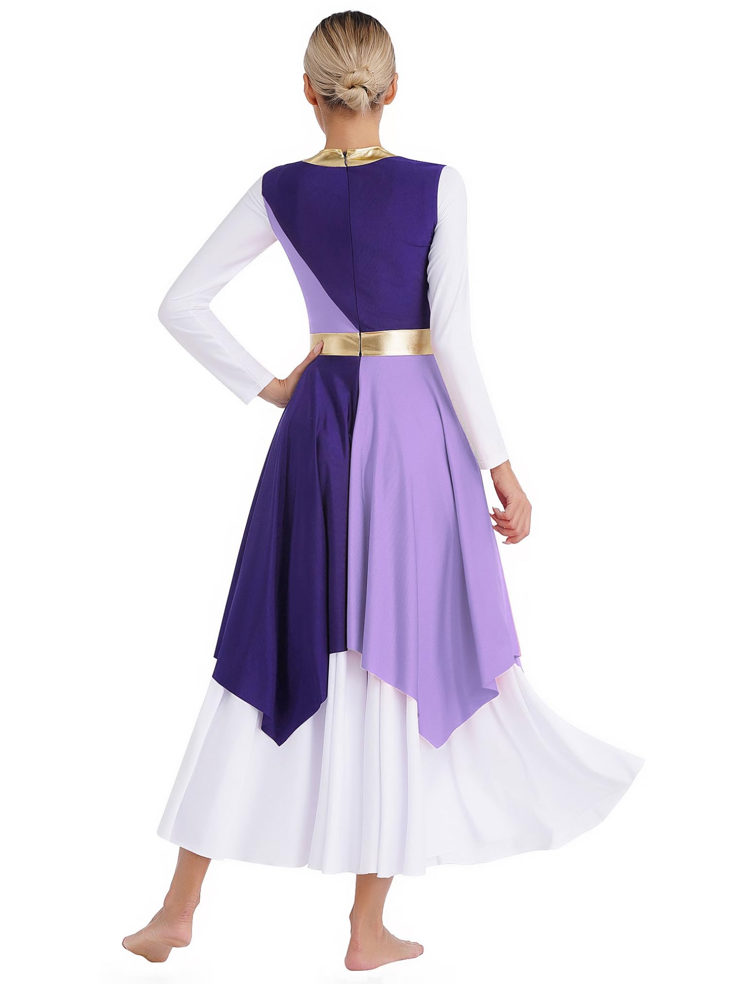Vastwit Women's Color Block Liturgical Dancewear - Sleeveless Praise & Worship Dance Dress with Overlays for Church Performances and Spiritual Events