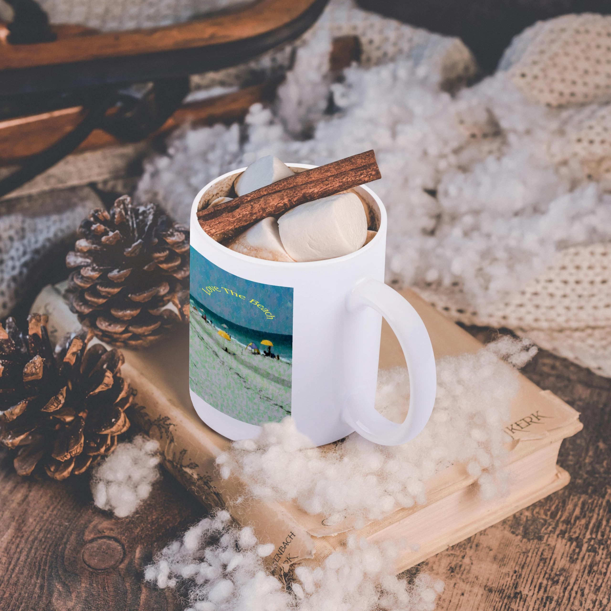3D Rose Beach Umbrella Design Ceramic Coffee Mug - 11 oz Insulated Cup for Hot & Cold Drinks - Perfect for Beach Vacations, Poolside Relaxation, and Outdoor Picnics