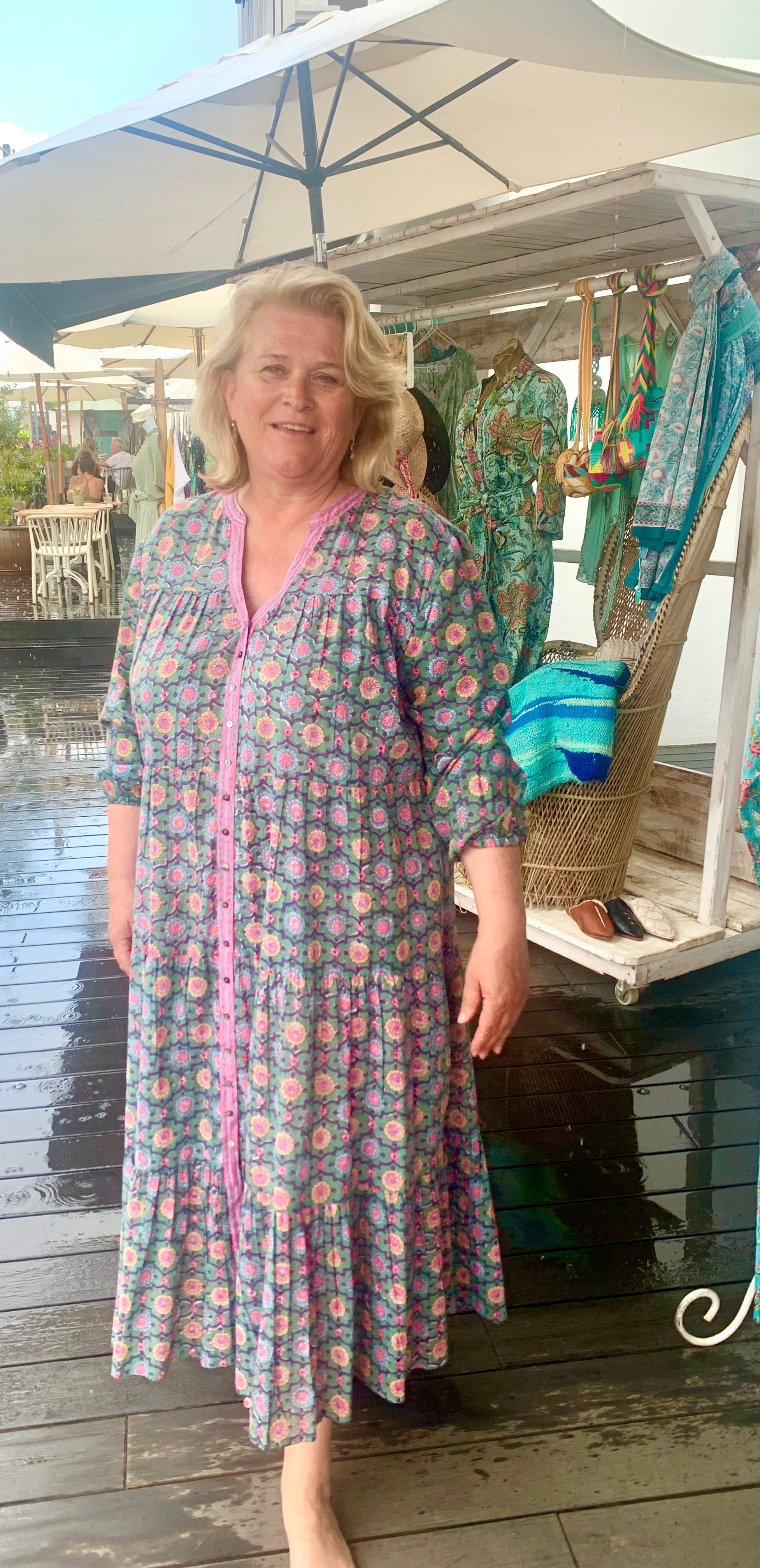 Boho Green Block Print Hawa Mahal Dress for Women – Perfect for Summer Festivals, Beach Vacations & Bohemian Style Outfits
