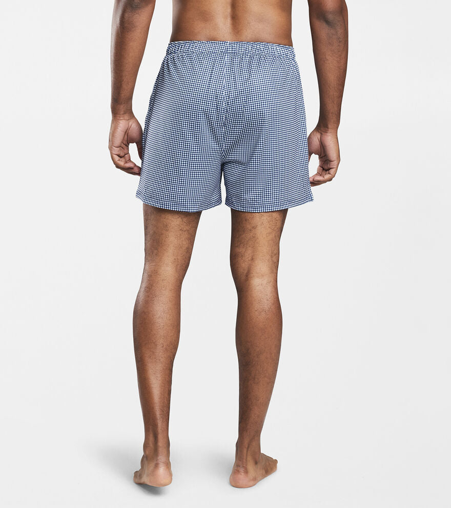 Peter Millar Nebraska Printed Gingham Boxer Briefs for Men - Soft Cotton Underwear with Comfortable Fit - Navy Blue - Perfect for Everyday Wear, Lounge & Travel