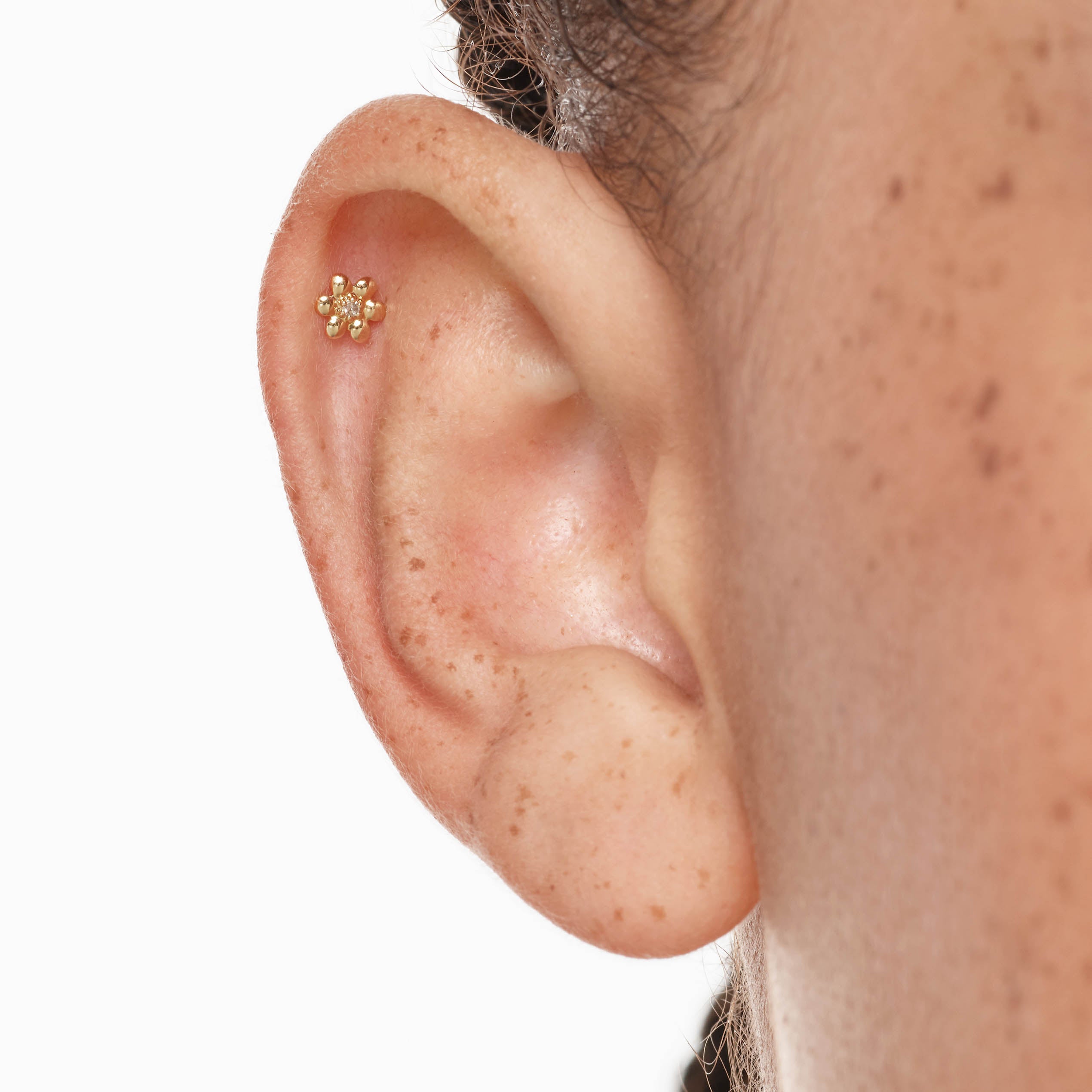 10K Gold Micro Diamond Daisy Helix Single Stud Earrings for Women - Dainty & Elegant Ear Jewelry for Everyday Wear, Parties & Special Occasions