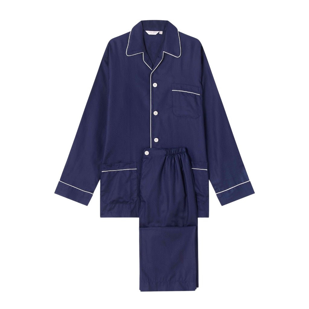 DEREK ROSE Balmoral Gown for Women - Navy Blue Elegant Nightgown - Perfect for Sleepwear, Loungewear & Relaxing at Home