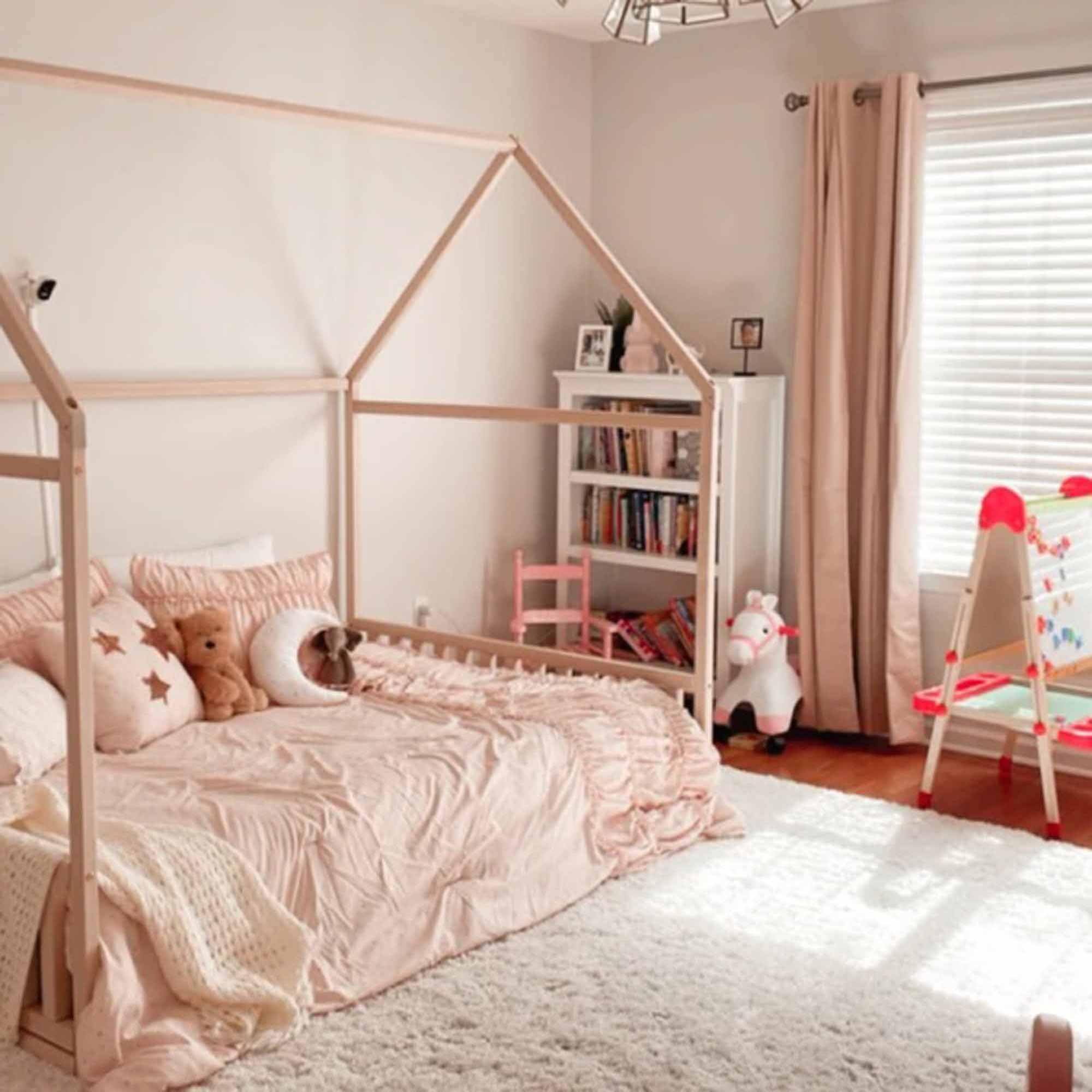 Montessori Toddler Floor Bed with Headboard - Kids House Bed for Playroom & Nursery