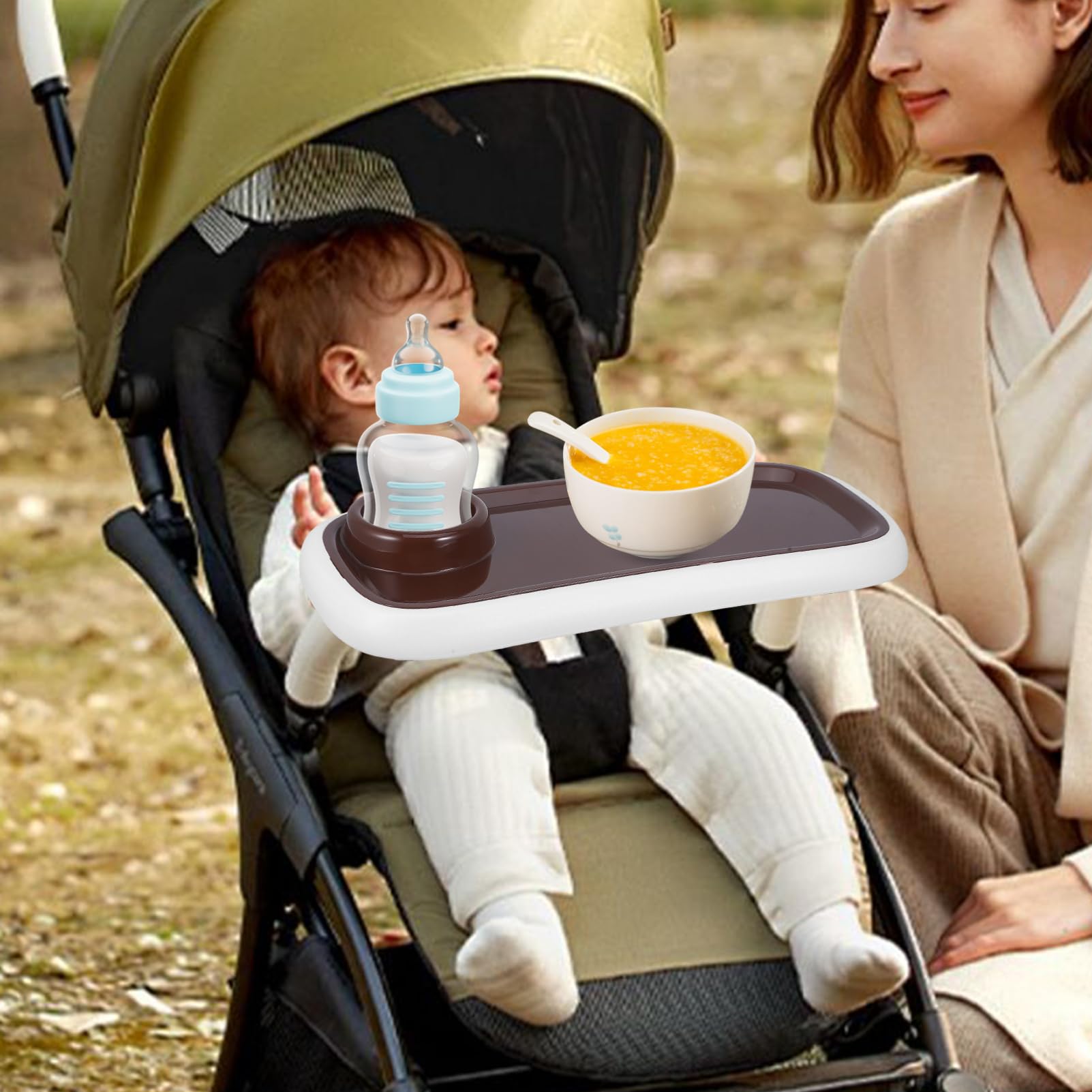 ANDRESLAD Stroller Tray with Cup Holder - ABS Snack & Food Tray for Baby Strollers - Perfect for Coffee, Snacks, and On-the-Go Meals