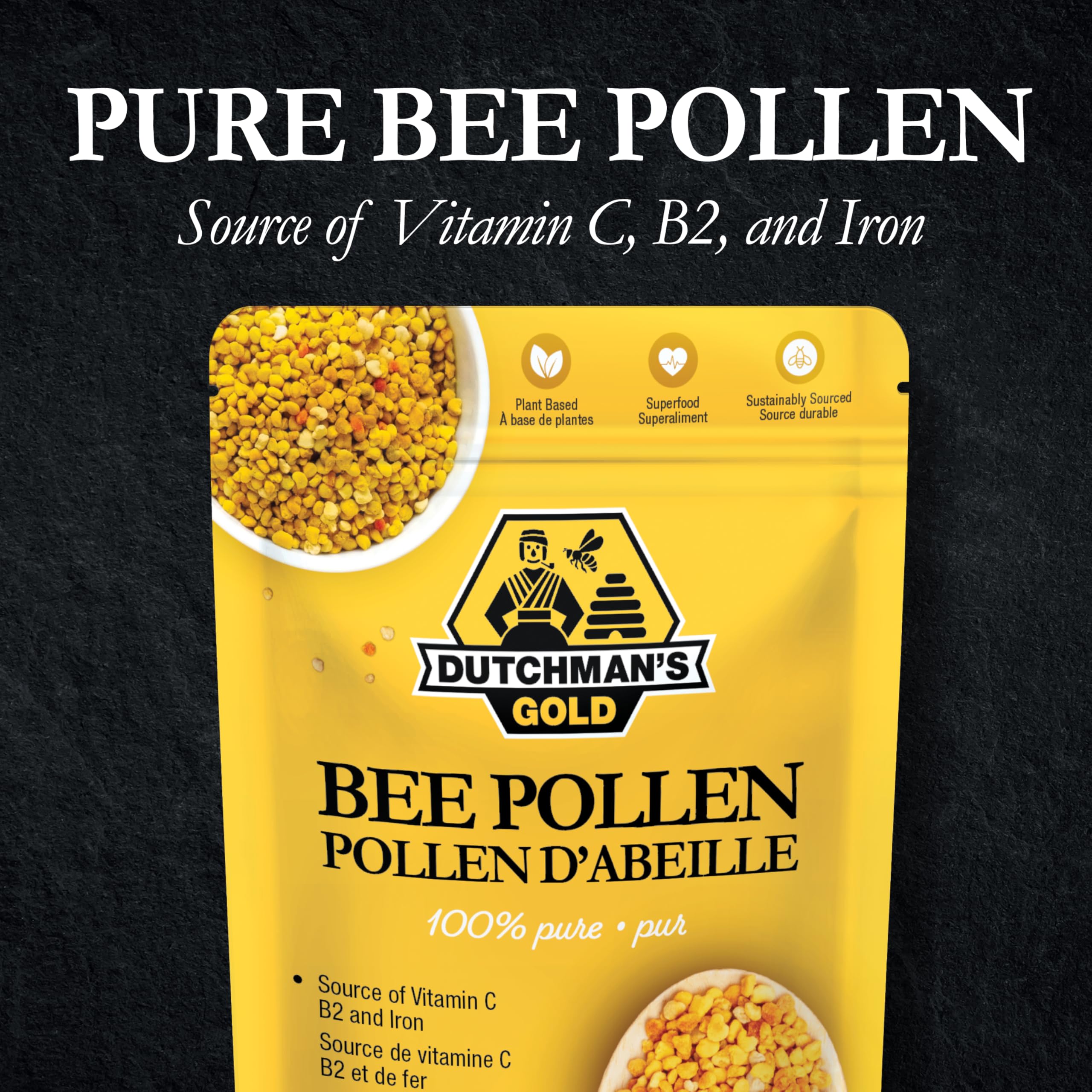 Dutchman's Gold Bee Pollen Granules (250g) - 100% Pure Dried Pollen Superfood - Rich in Vitamins, Minerals & Protein - Raw Unprocessed Natural Supplement - Boost Energy & Immunity - Perfect for Smoothies, Yogurt & Healthy Snacks