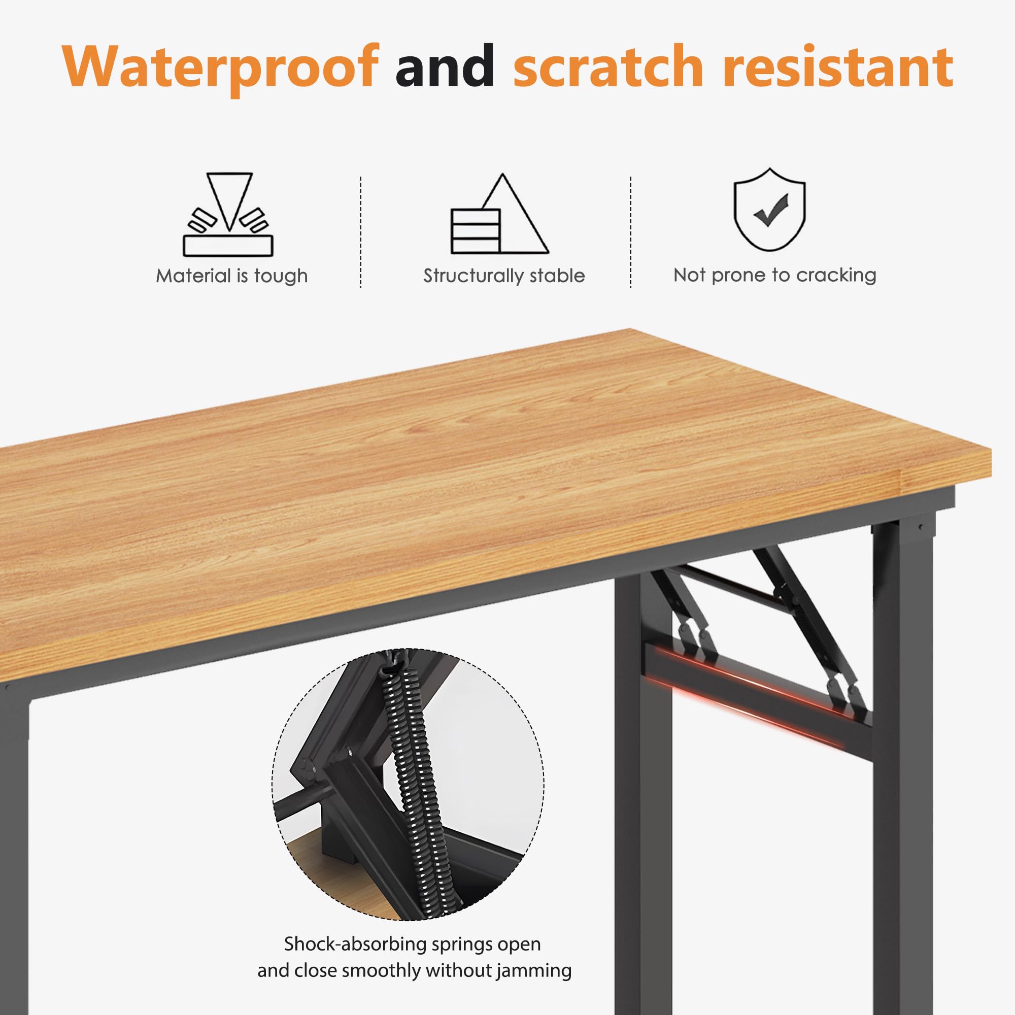 DLandHome 39.4 Inch Folding Computer Desk - Space Saving Writing Desk for Small Spaces, Study Table & Laptop Workstation (Teak & Black, No Assembly Required) - Perfect for Home Office, Dorm Room & Small Apartments