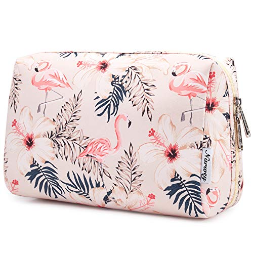Large Makeup Bag for Women - Waterproof Travel Cosmetic Organizer with Zipper Pouch (Beige Bird Print) - Perfect for Travel, Gym & Daily Essentials Storage