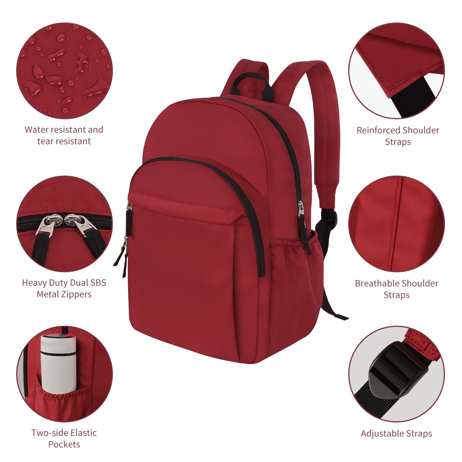 Water Resistant Travel Backpack for Women & Men - 15.6 Inch Laptop Backpack, College Bookbag for School, High School & Middle School Students - Durable Red Backpack for Teens (Ideal for Commuting, Campus Life & Weekend Getaways)