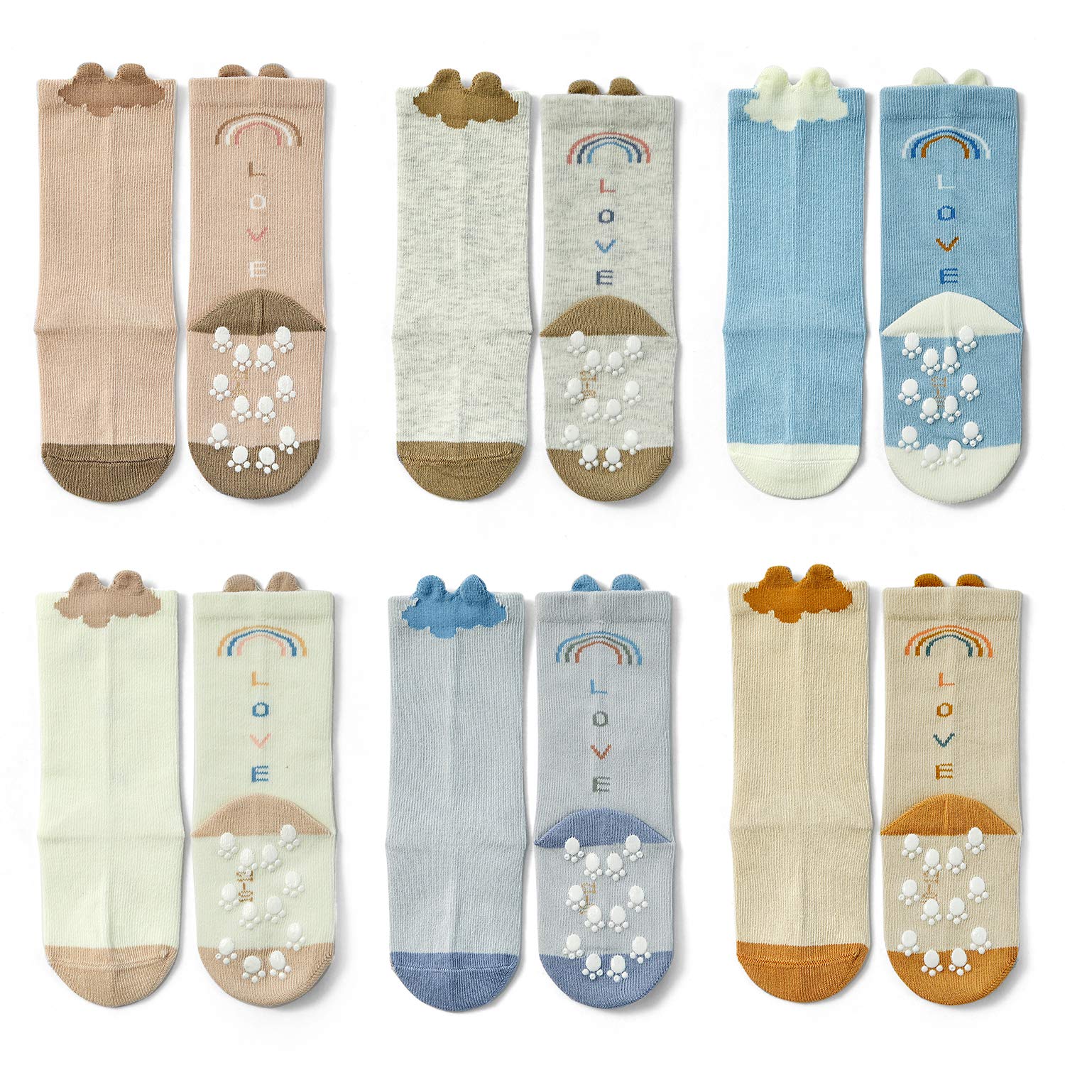 Moon Tree Baby Non-Slip Socks for Girls & Boys - Soft Cotton Knee High Socks with Anti-Skid Grips - Perfect for Crawling, Walking & Playtime