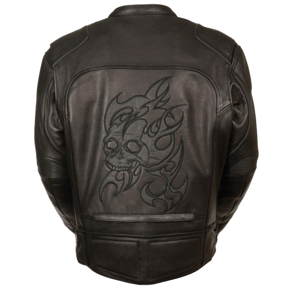 Milwaukee Leather MLM1510 Men's Black Leather Motorcycle Jacket with Reflective Skull Design - Perfect for Scooter Riders & Urban Commuters