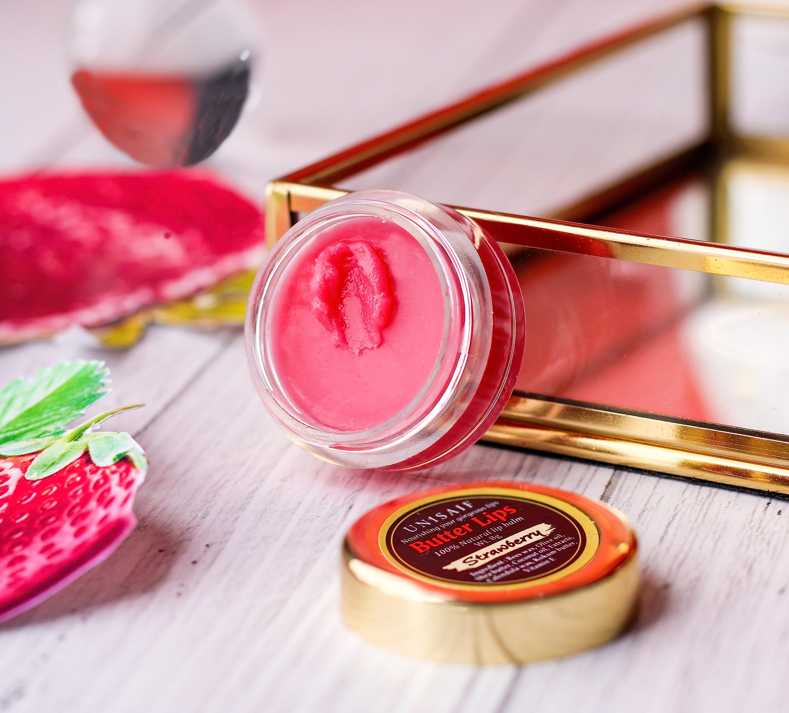 Organic Strawberry Lip Balm - 100% Natural, Mineral Oil Free for Soft & Hydrated Lips | Nourishing Lip Care with Shea Butter & Vitamin E | Perfect for Dry, Chapped Lips in Winter & Daily Use (8g)