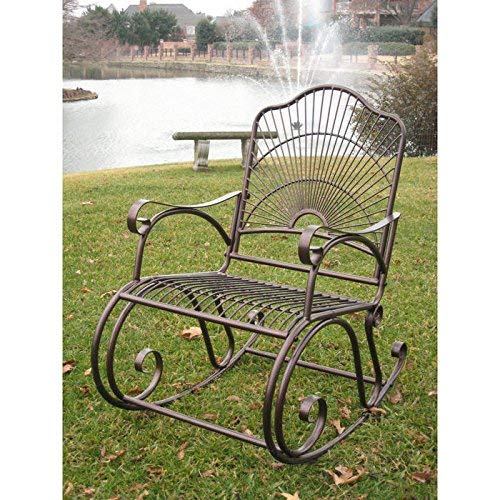 International Caravan Iron Bronze Patio Rocking Chair - Outdoor Garden Furniture for Porch, Deck, and Backyard Relaxation