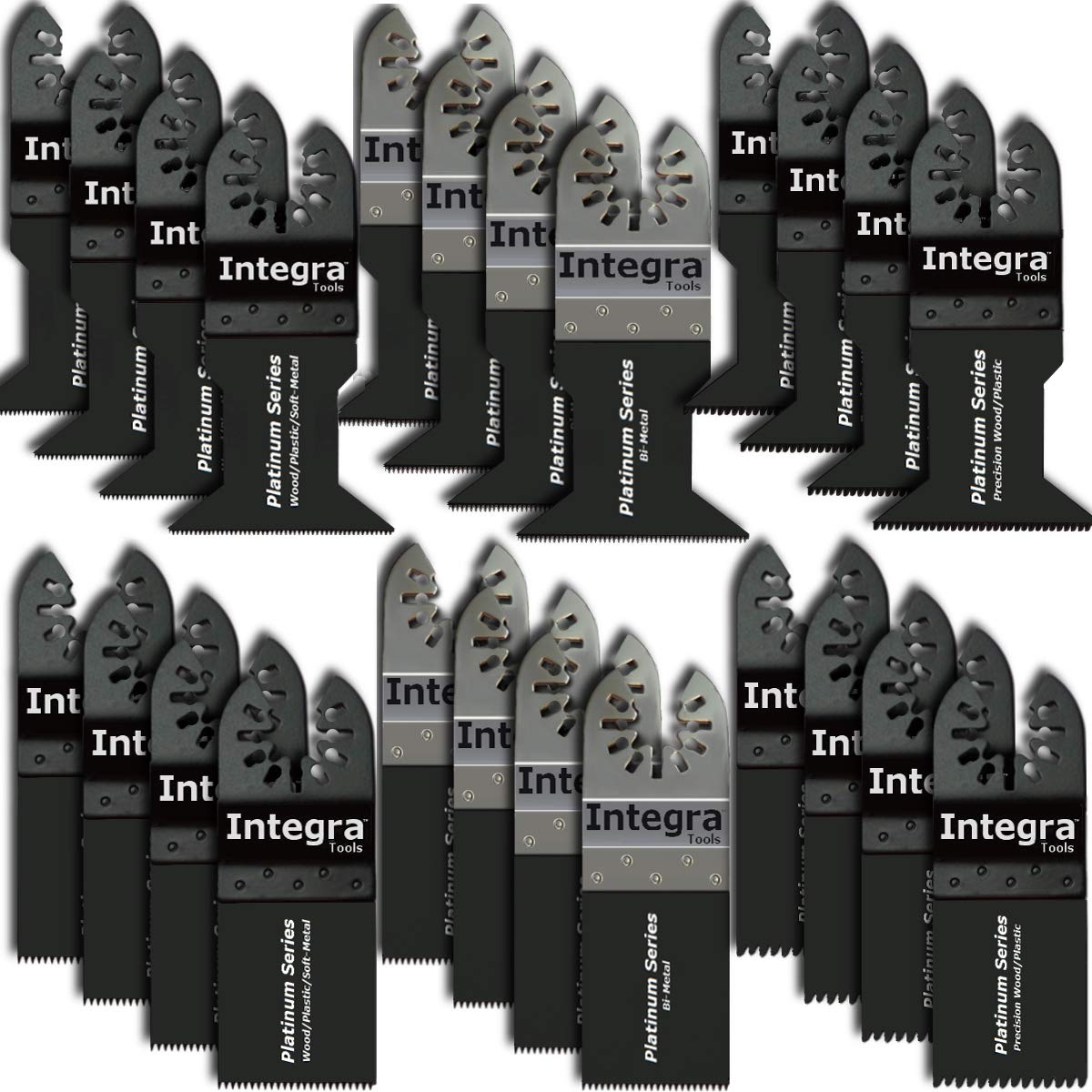 20-Piece INTEGRA Bi-Metal Oscillating Multitool Saw Blade Set - Precision Wood & Metal Cutting Blades - Compatible with Fein Multimaster, Porter Cable, Black & Decker, Bosch, Ridgid, Ryobi, Milwaukee, DeWalt, Chicago & Craftsman - Perfect for DIY Projects, Home Renovations & Professional Woodworking