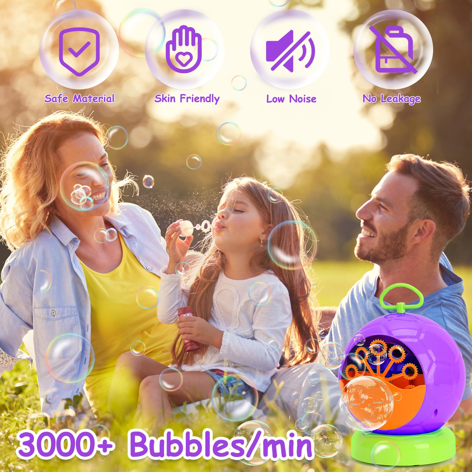 Fansteck Automatic Bubble Machine for Kids - 3000+ Bubbles Per Minute, Durable & Portable Bubble Maker for Indoor/Outdoor Use - Perfect for Birthday Parties, Christmas, Backyard Fun & Family Gatherings
