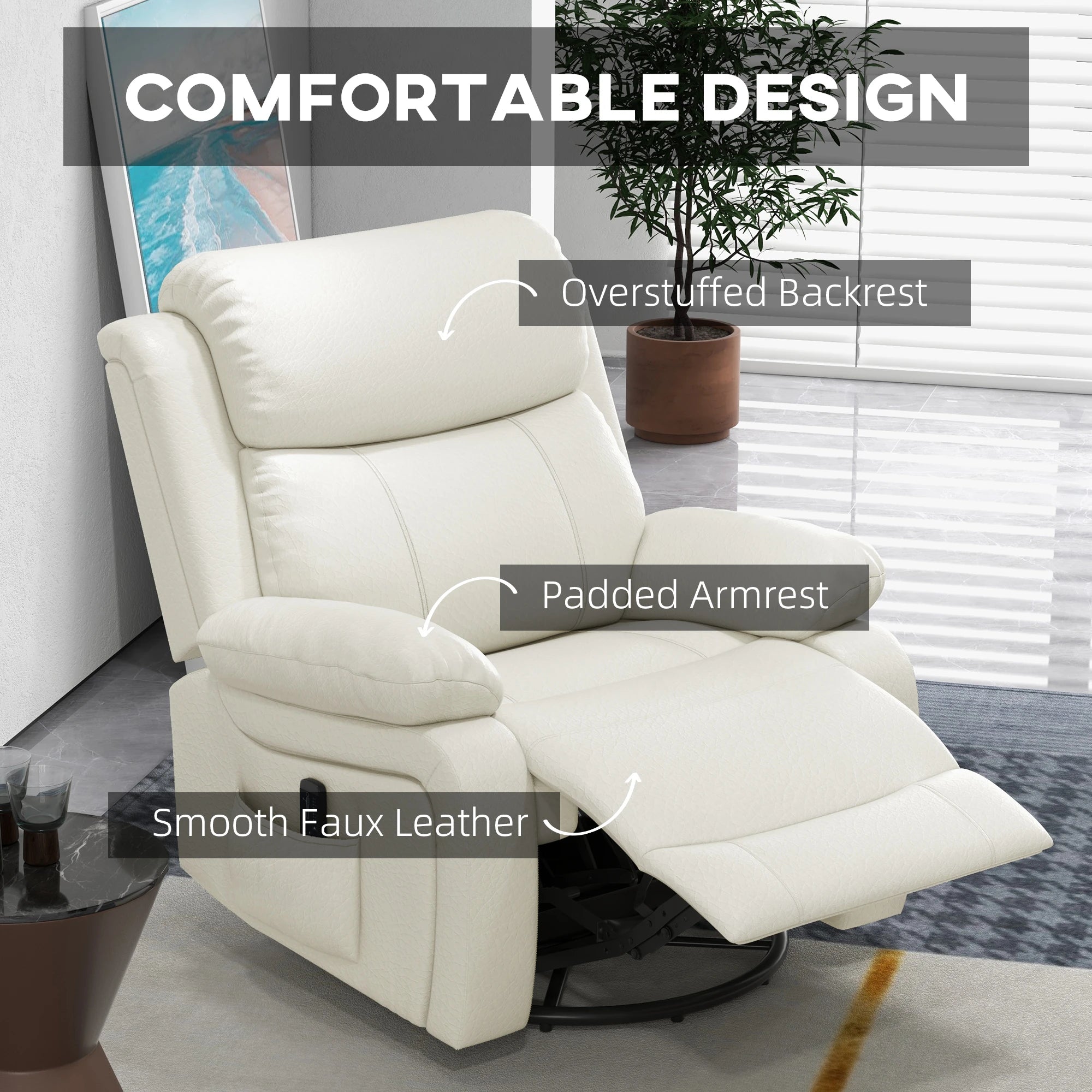 Premium Faux Leather Vibration Massage Reclining Swivel Chair - 3 Color Options for Home, Office & Gaming Relaxation
