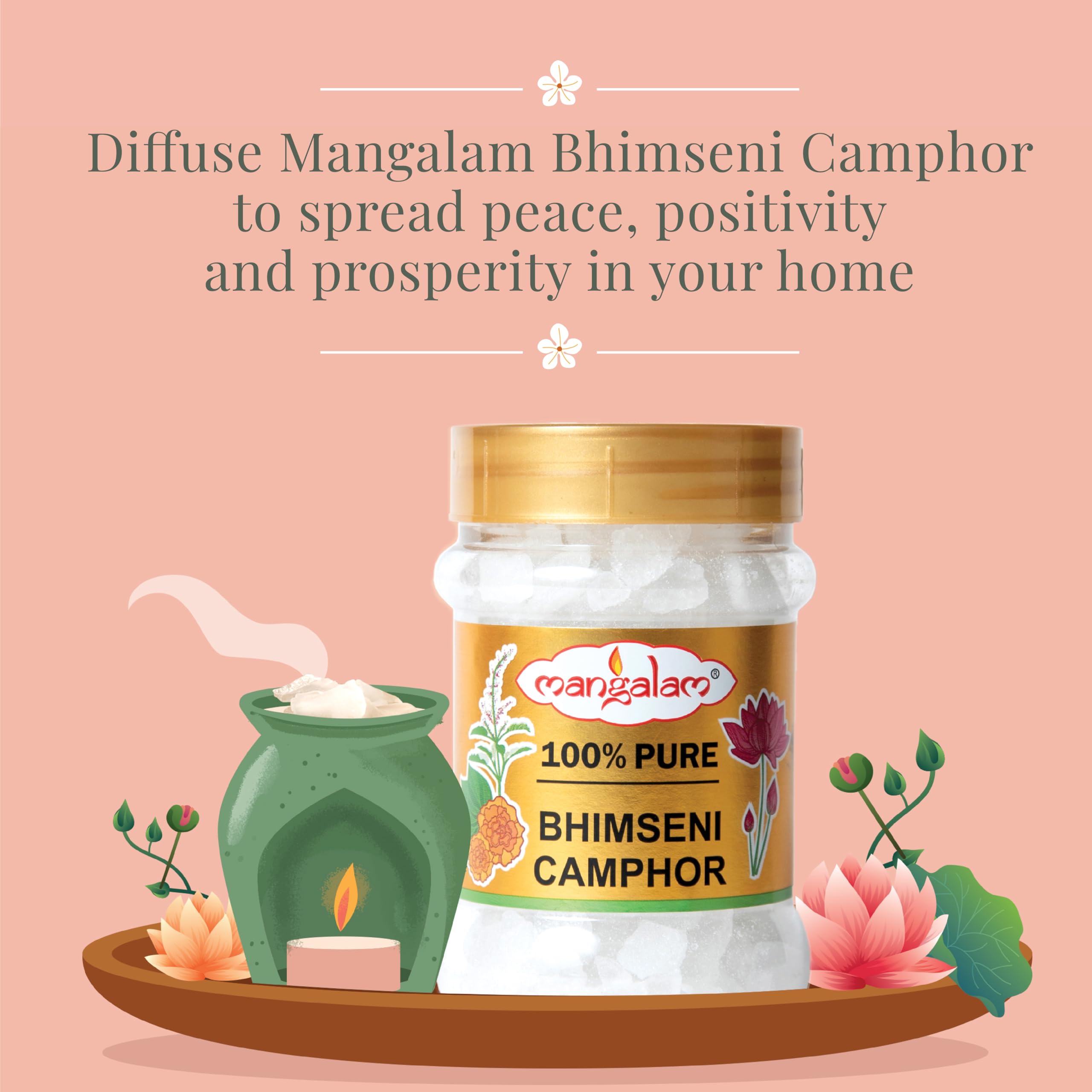 Pure Bhimseni Camphor 100g Jar | 100% Organic & Natural | Puja, Aromatherapy, Meditation, Home Fragrance | Long-Lasting Sweet Scent for Spiritual Ceremonies, Stress Relief & Air Purification