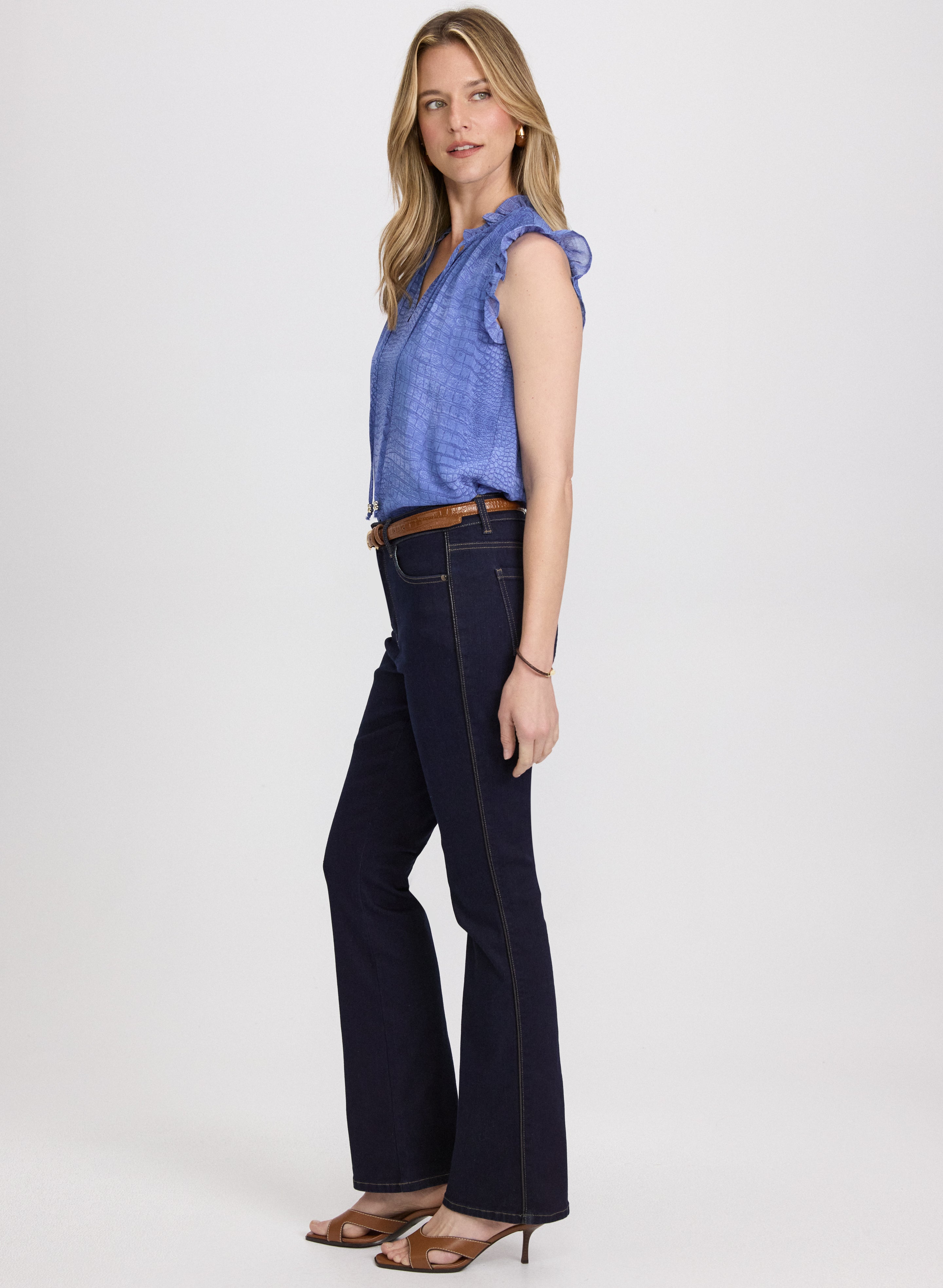 Flare Leg Jeans for Women - Napoleon Blue High Waisted Stretch Denim Pants | Laura 100212 421 | Perfect for Casual Wear, Date Night & Vintage Outfits