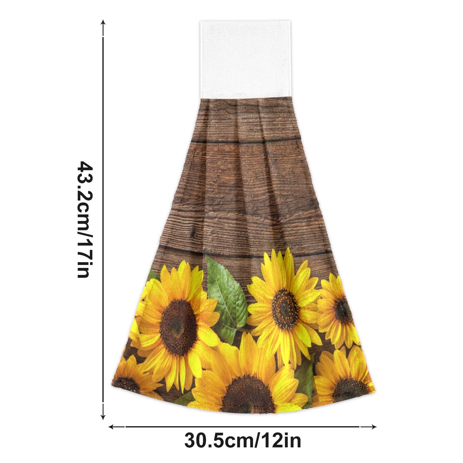 Sunflower Hanging Kitchen Towels Set of 2 - Soft Absorbent Wooden Hand Tie Dish Cloths for Tea Bar, Bathroom & Laundry Room - Spring Summer Autumn Yellow Floral Decor for Home & Kitchen