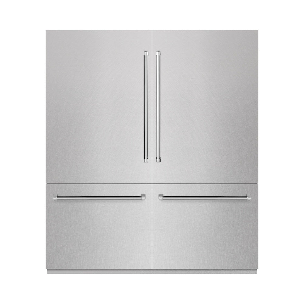 ZLINE 72 Inch 39.6 Cu Ft French Door Built-In Bottom Freezer Refrigerator with Water Dispenser & Ice Maker - Satin Stainless Steel & Graphite Gray Interior (GRBIT SN 72) - Perfect for Modern Kitchens & Open Concept Homes