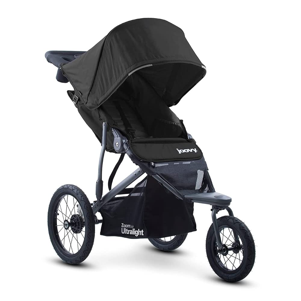 Joovy Zoom360 Ultralight Jogging Stroller - High Child Seat, Shock-Absorbing Suspension, Large Air-Filled Tires, Parent Organizer & Air Pump Included | Easy One-Hand Fold | Perfect for Running, Hiking & Outdoor Adventures (Black)