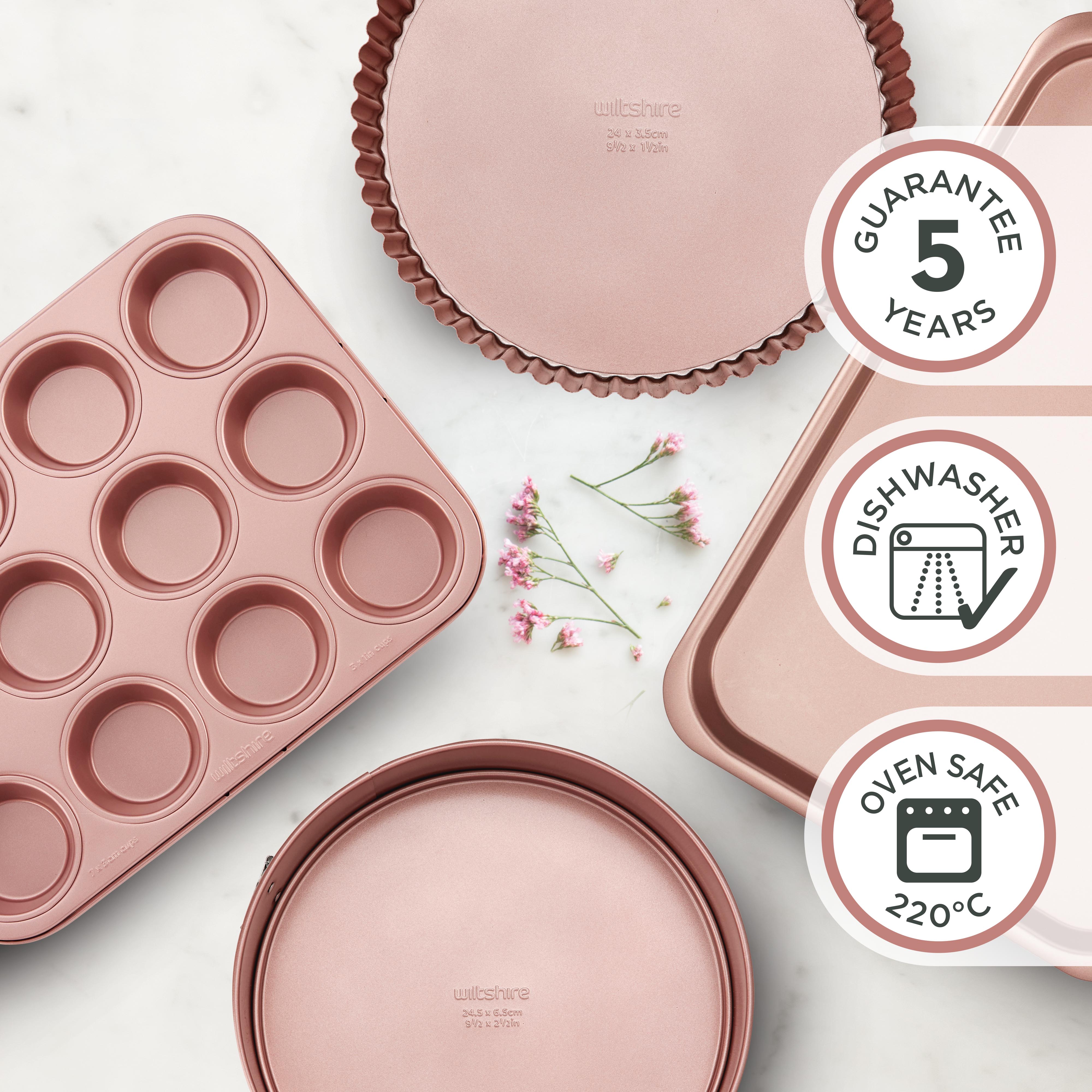 Premium Rose Gold Non-Stick Quiche & Tart Pan - 24cm (9.5 Inch) Baking Dish for Perfect Pies, Tarts & Quiches | Oven Safe & Easy Clean | Ideal for Holidays, Dinner Parties & Home Baking