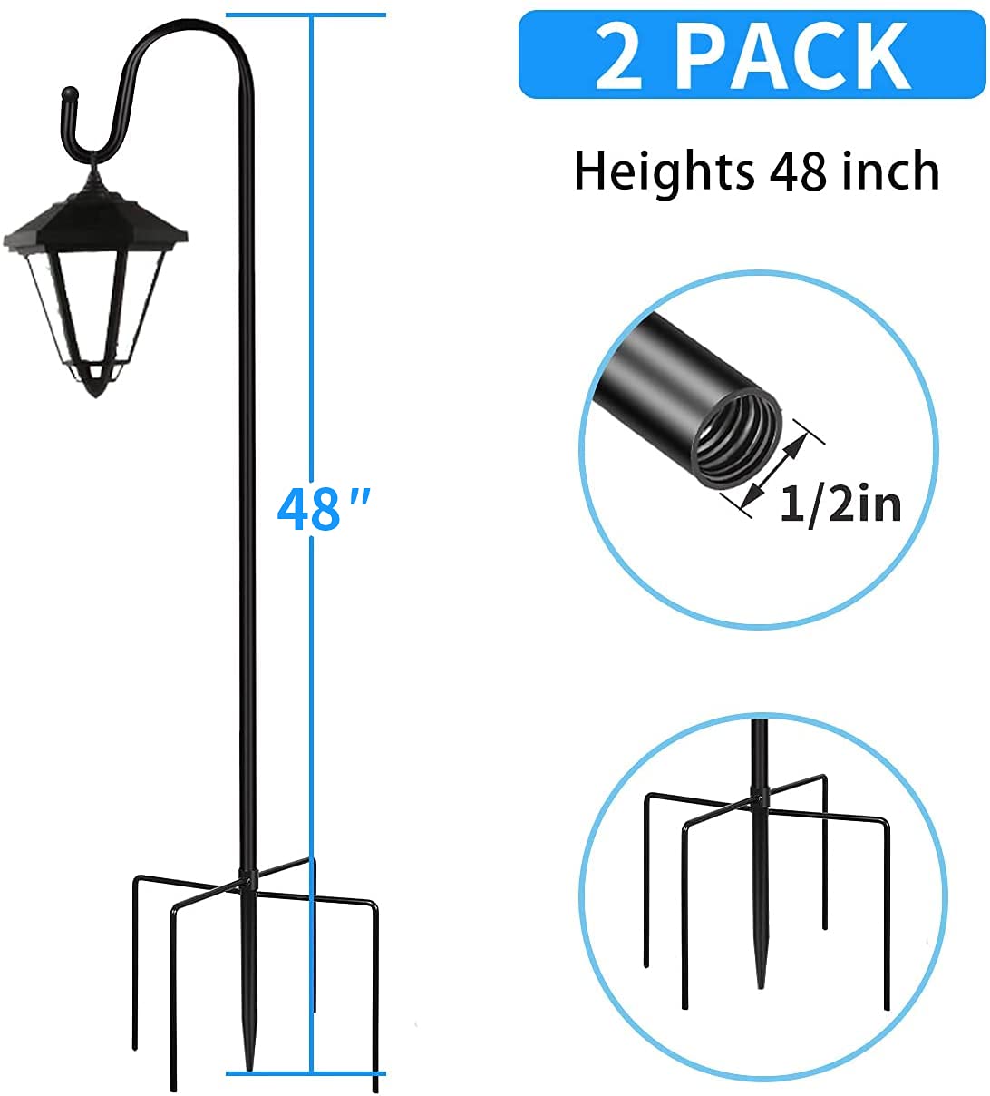 JOYSEUS 2 Pack Shepherd Hooks - 48 Inch Tall, 1/2 Inch Thick Adjustable Rust-Resistant Garden Hooks for Solar Lights, Lanterns, Flower Baskets & Bird Feeders - Perfect for Outdoor Decor, Patio, Yard & Garden Landscaping