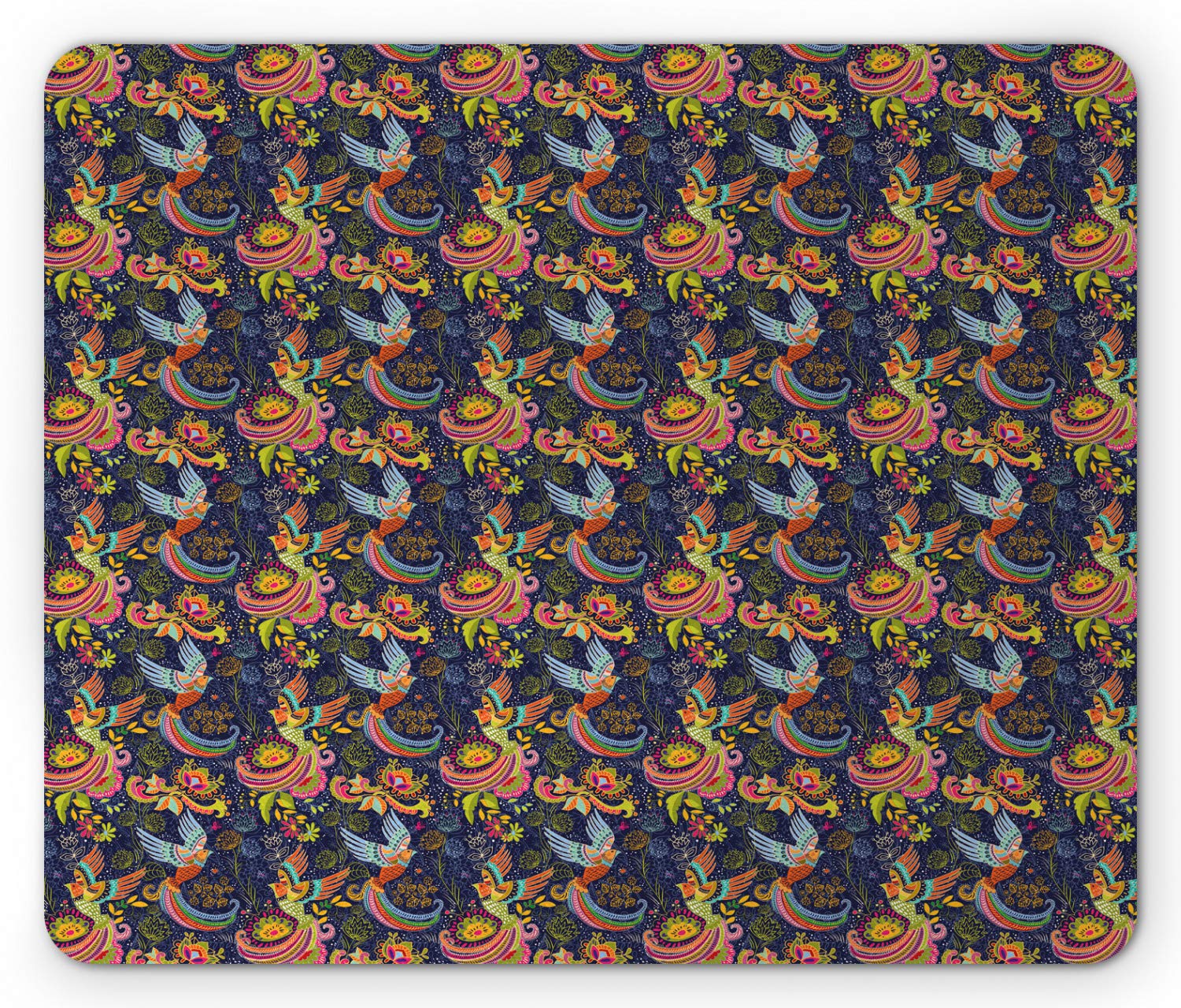 Ambesonne Asian Mouse Pad - Cartoon Style Abstract Birds with Floral Design, Traditional Polka Dots & Foliage - Non-Slip Rubber Mousepad for Office & Gaming, Standard Size Rectangle Computer Mouse Mat for PC, Laptop, Home & Work Desk Accessories