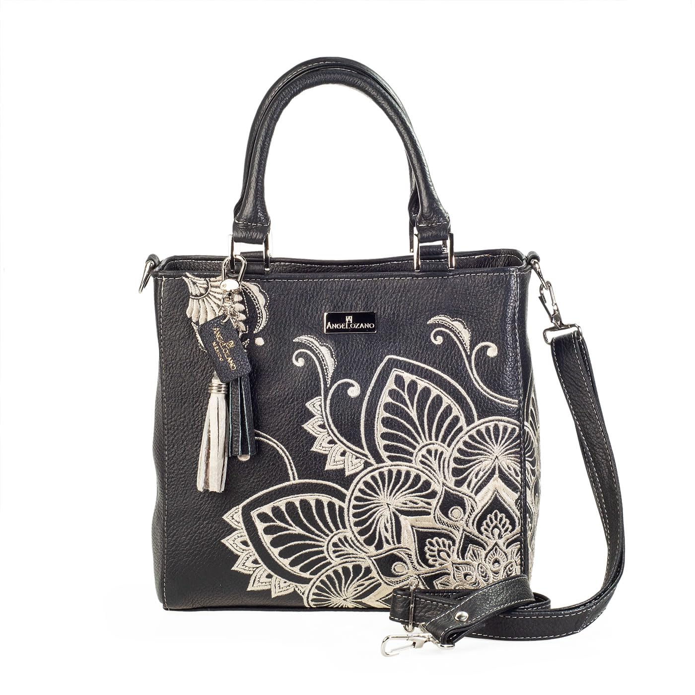 Handmade Leather Satchel Bag for Women with Mandala Embroidery – Pilar Mandala Model – Perfect for Work, Travel & Boho Fashion Accessories