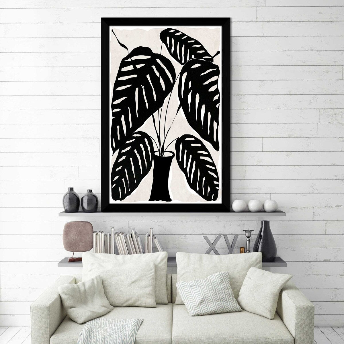 Daniela Santiago Black & White Potted Plant Print on Acrylic - Modern Home & Office Wall Art Decor for Living Room, Bedroom
