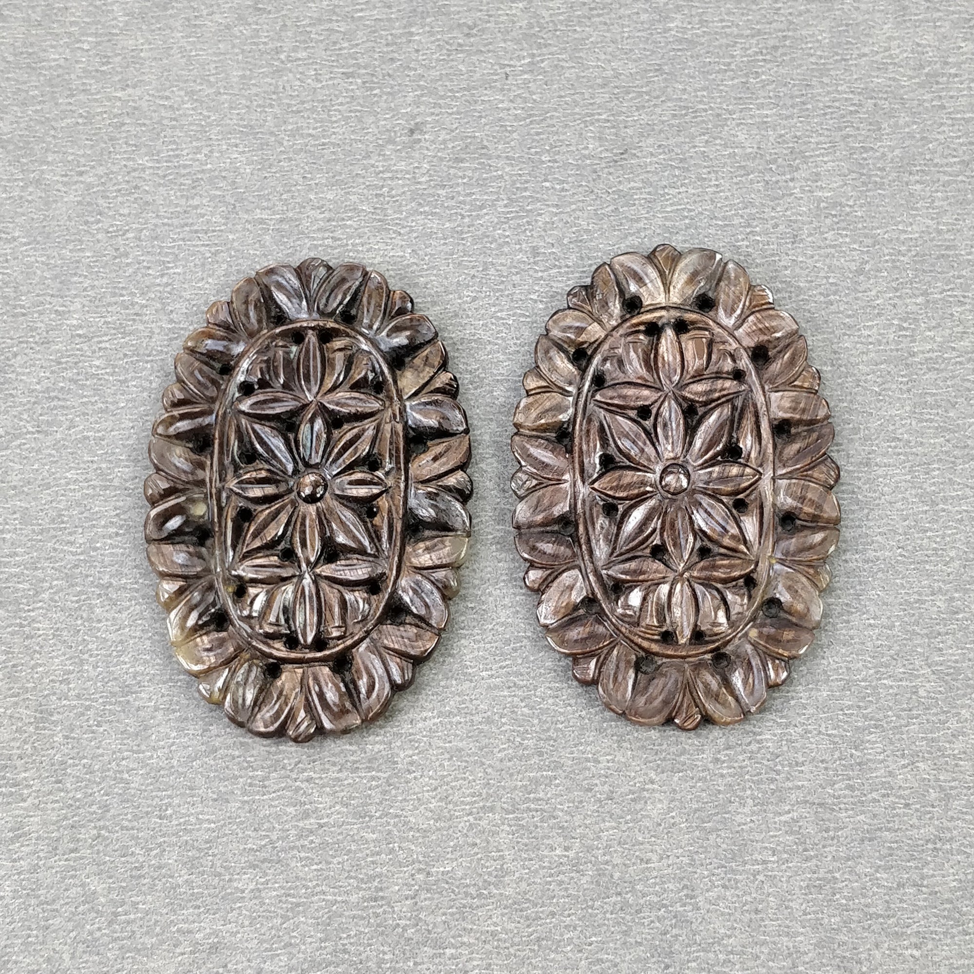 Natural Untreated Golden Brown Chocolate Sapphire Gemstone Carving - 92.35cts Hand Carved Oval Shape 43.5*28mm Pair (With Video) | Perfect for Jewelry Making, Engagement Rings & Unique Gift Ideas