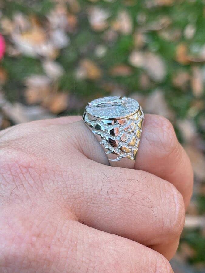 1ct Moissanite Ring for Men - 925 Sterling Silver Jesus Cross Ring - Hip Hop Iced Jesus Pinky Nugget Ring - GRA Certified - Perfect for Gifts, Weddings & Religious Occasions
