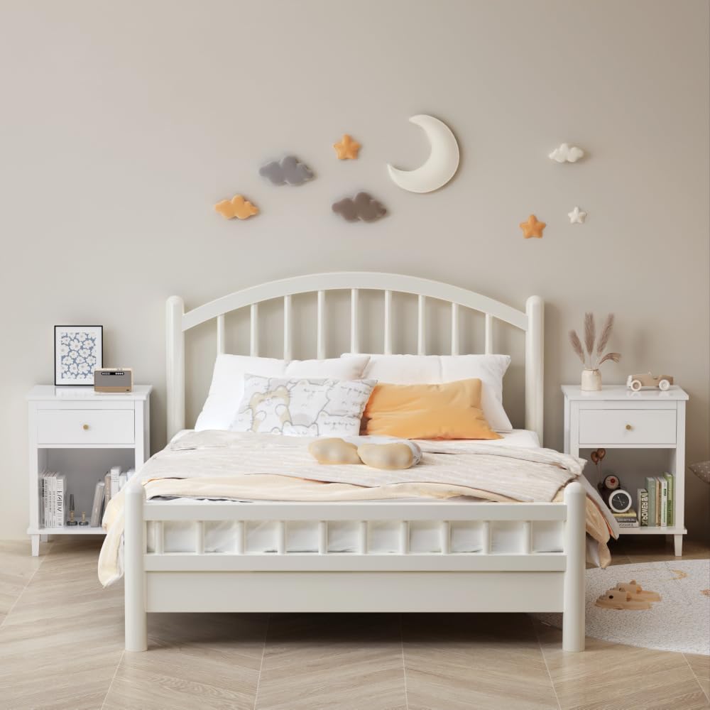 Modern Kids Nightstand with Drawer & Open Shelf - Wooden Toddler Bedside Table for Boys & Girls - White Nursery & Bedroom Storage Furniture - Perfect for Bedrooms, Playrooms & Kids' Rooms