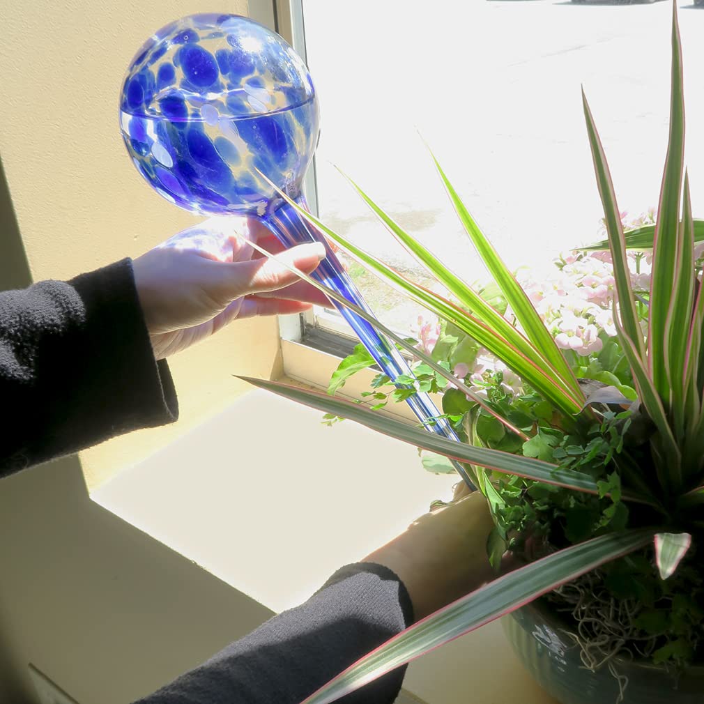 Evelots 14-Inch Extra Long Hand Blown Glass Plant Watering Globes (4 Pack) - Automatic Self-Watering Bulbs for Large Indoor/Outdoor Plants - Perfect Vacation Plant Care Solution for Home, Office & Garden