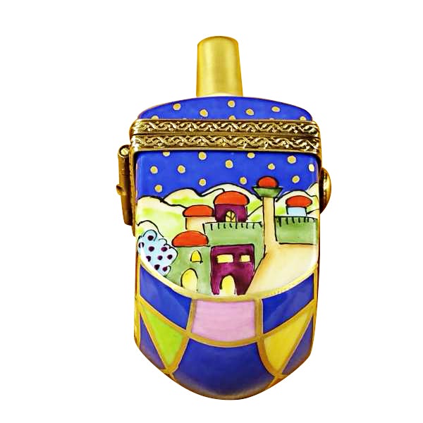 Hand-Painted Jerusalem Scene Dreidel Limoges Box - Elegant Jewish Holiday Gift & Hanukkah Decoration for Home Display