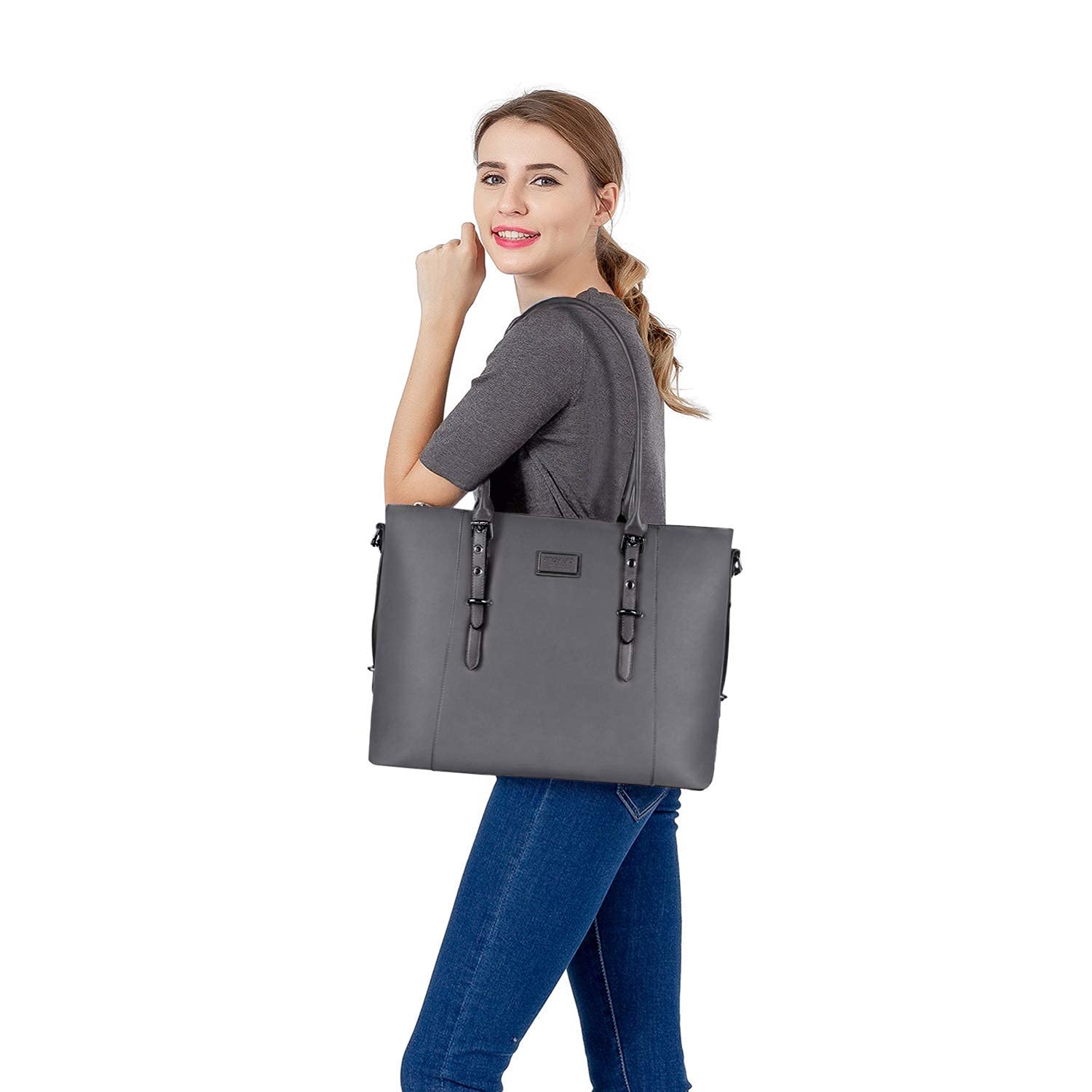 Premium PU Leather Laptop Tote Bag for MacBook & Notebook - Large Capacity Work Shoulder Briefcase with Padded Compartment | Perfect for Business, Office, Travel & Daily Commute