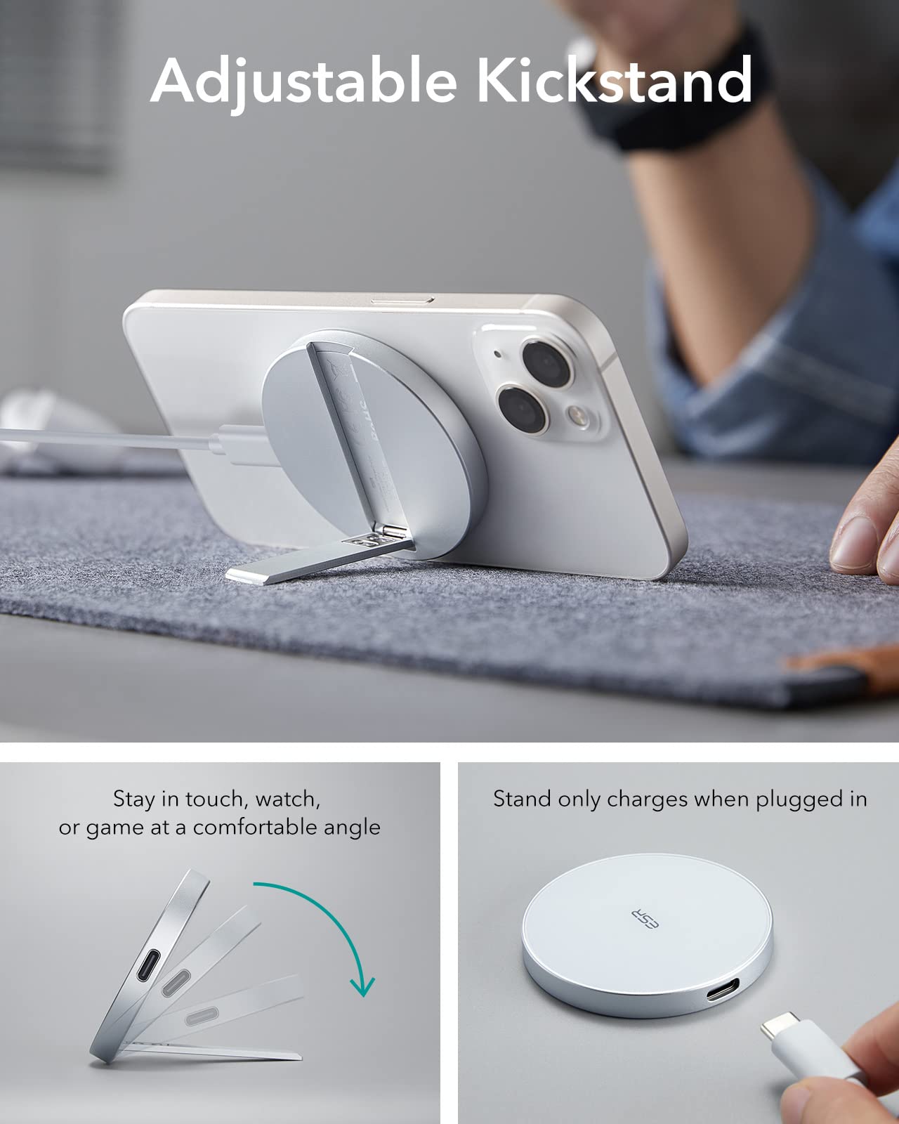 ESR MagSafe Wireless Charger Stand for iPhone 16/15/14/13/12 & AirPods 4/3/Pro - 5ft Detachable Cable, White | Desktop Charging Station for Home, Office & Travel