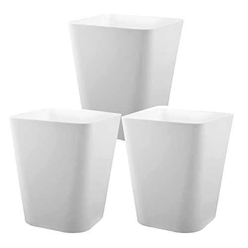Small Plastic Square Trash Can - 3 Pack White Bathroom Garbage Bin for Office, Dorm, Home & Kitchen | Under Desk Waste Basket for Bedroom & Home Office Use