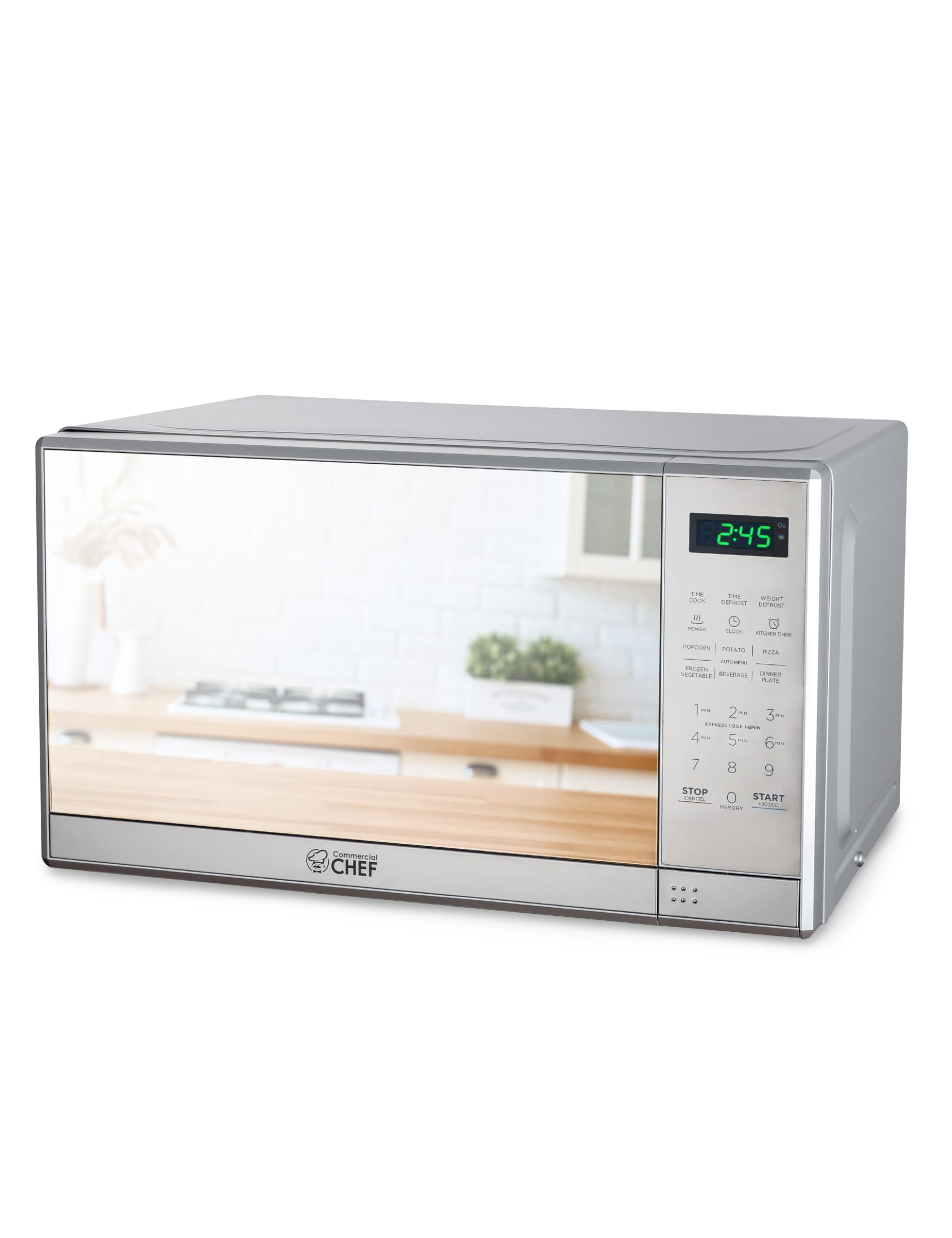 Commercial Chef 0.7 Cu Ft 700W Stainless Steel Countertop Microwave - 10 Power Levels, Digital Display, Child Safety Lock, Push Button Controls - Perfect for Kitchens, Dorms, Offices & Small Spaces