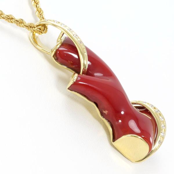 18K Yellow Gold Coral Diamond Necklace for Women - Elegant Handmade Jewelry Gift for Anniversary, Birthday & Special Occasions