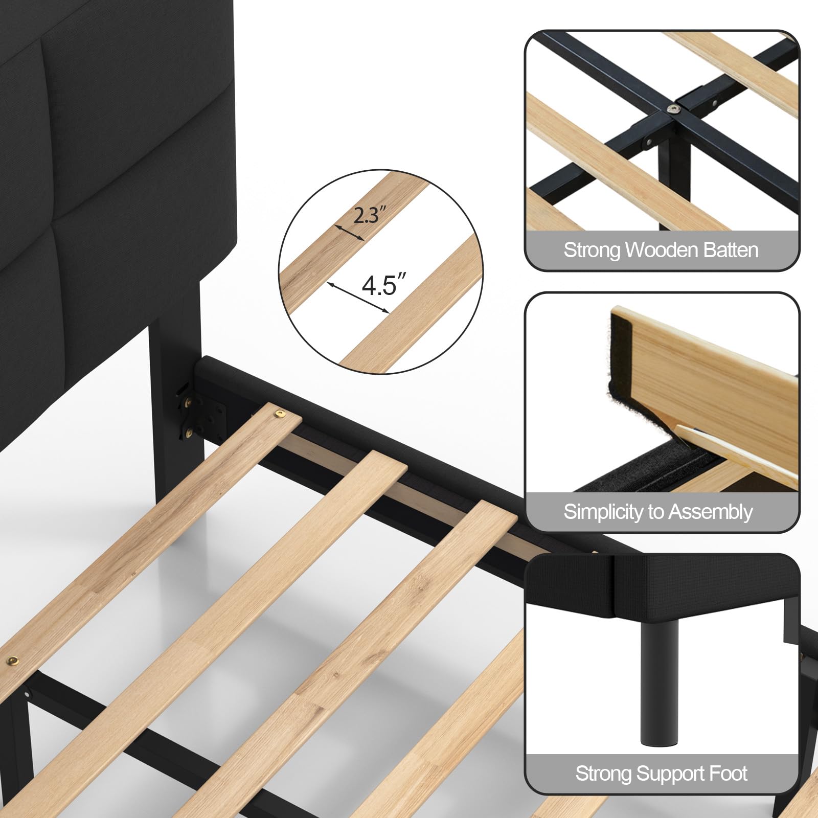 Natulliy Upholstered Queen Size Bed Frame with Headboard & Underbed Storage | Heavy Duty Steel Slat Support | Black Platform Bed | Perfect for Master Bedroom, Guest Room & Small Spaces
