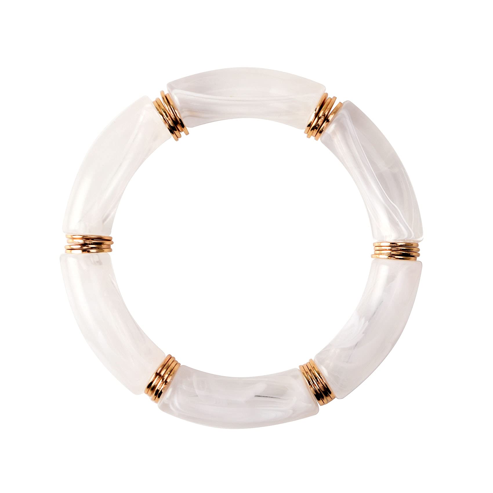 Chunky Bamboo Tube Bangles Bracelet - Stackable Curved Clear Acrylic Colorful Beads Stretchable Friendship Gold Bracelets for Women | Perfect for Boho Fashion, Layered Jewelry Looks & Gift Giving