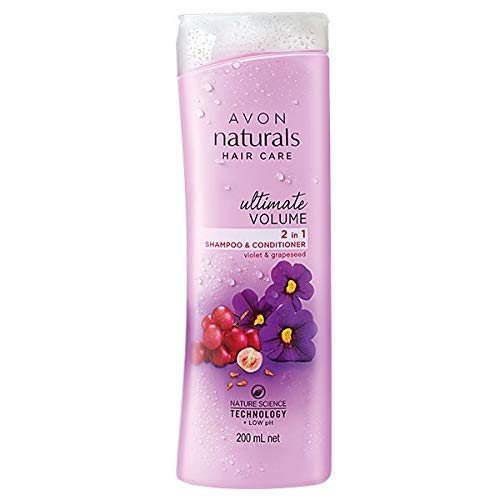 Avon Naturals Ultimate Volume 2-in-1 Shampoo & Conditioner with Violet & Grapeseed Extract - 200ml/6.76 fl.oz for Thick, Voluminous Hair - Perfect for Daily Hair Care & Salon-Quality Results at Home