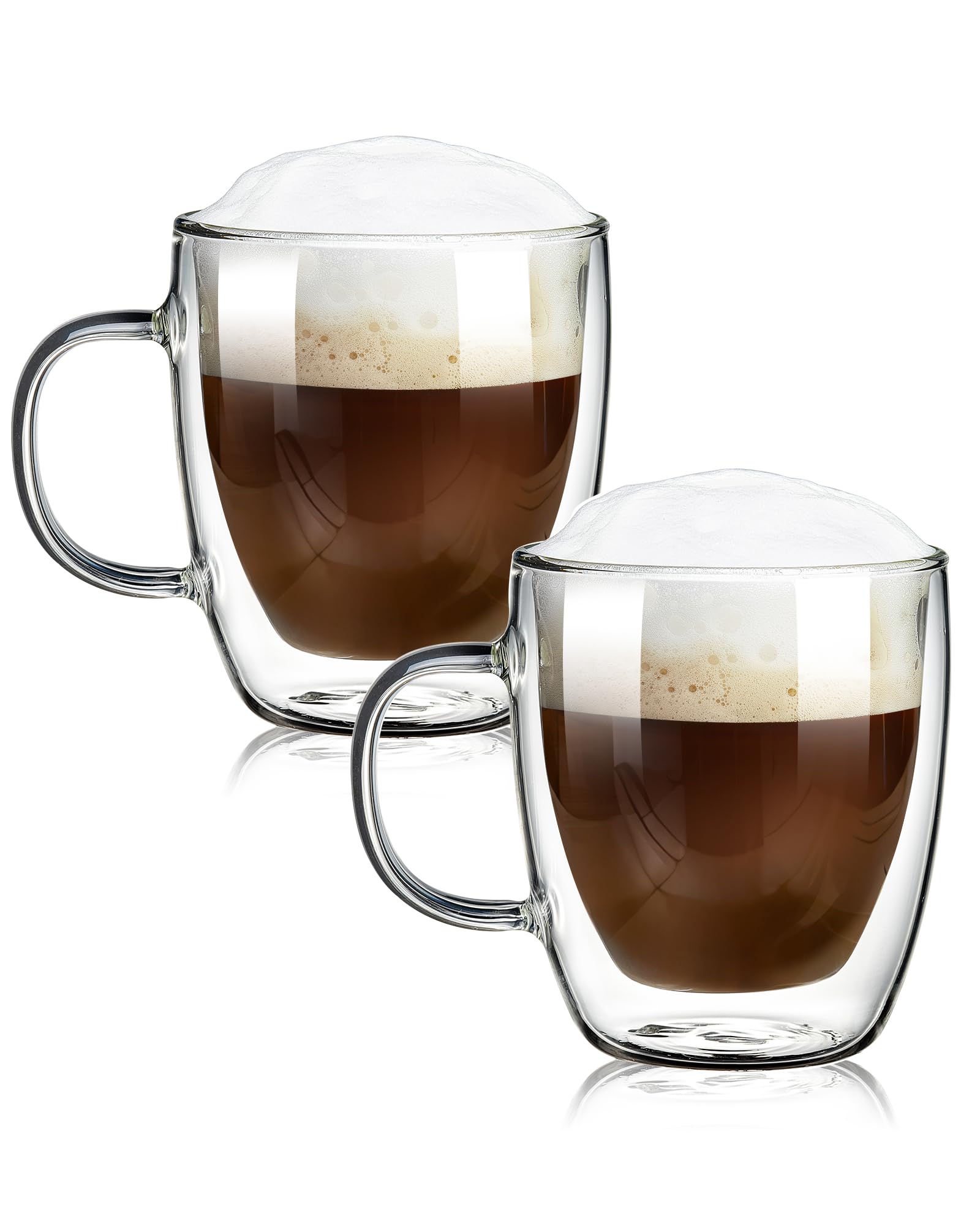 Premium Borosilicate Glass Coffee Mugs - Set of 2 Double-Walled Insulated Clear Cups (12 Oz) for Hot & Cold Drinks - Perfect for Home, Office & Cafe Use