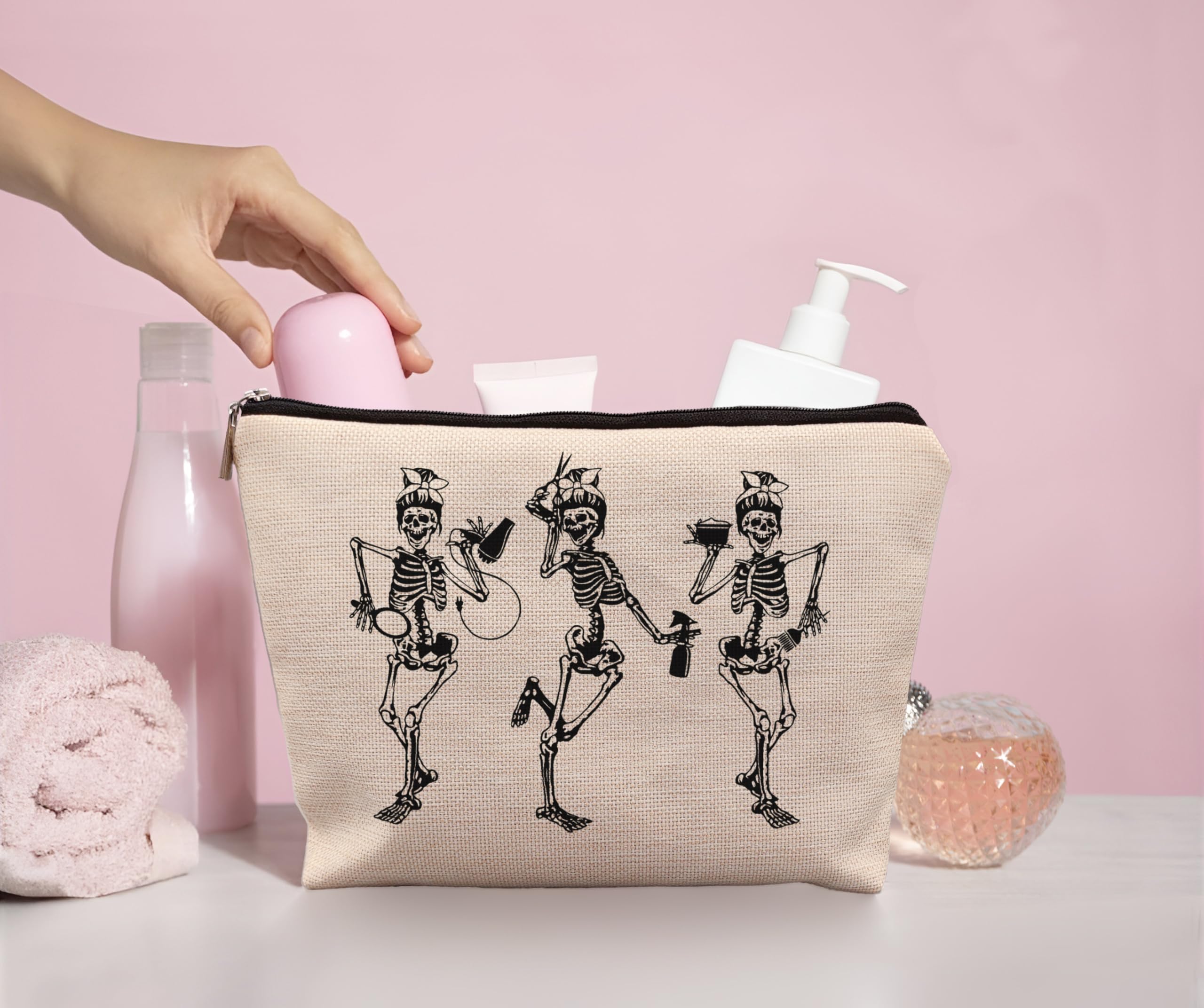 Gothic Skull Makeup Bag for Hair Stylists - Waterproof Cosmetic Organizer for Hairdressers, Women & Girls - Perfect Gift for Skull Lovers - Great for Salon, Travel & Daily Makeup Storage