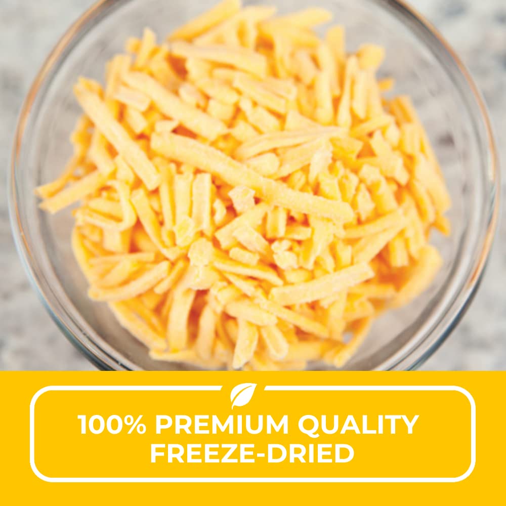 Nutristore Freeze-Dried Cheddar Cheese Shreds - Premium Quality, Long Shelf Life (25 Years) | Great for Snacks, Camping, Hiking & Emergency Food Storage | Perfect for Cheese Lovers, Outdoor Adventures & Survival Kits