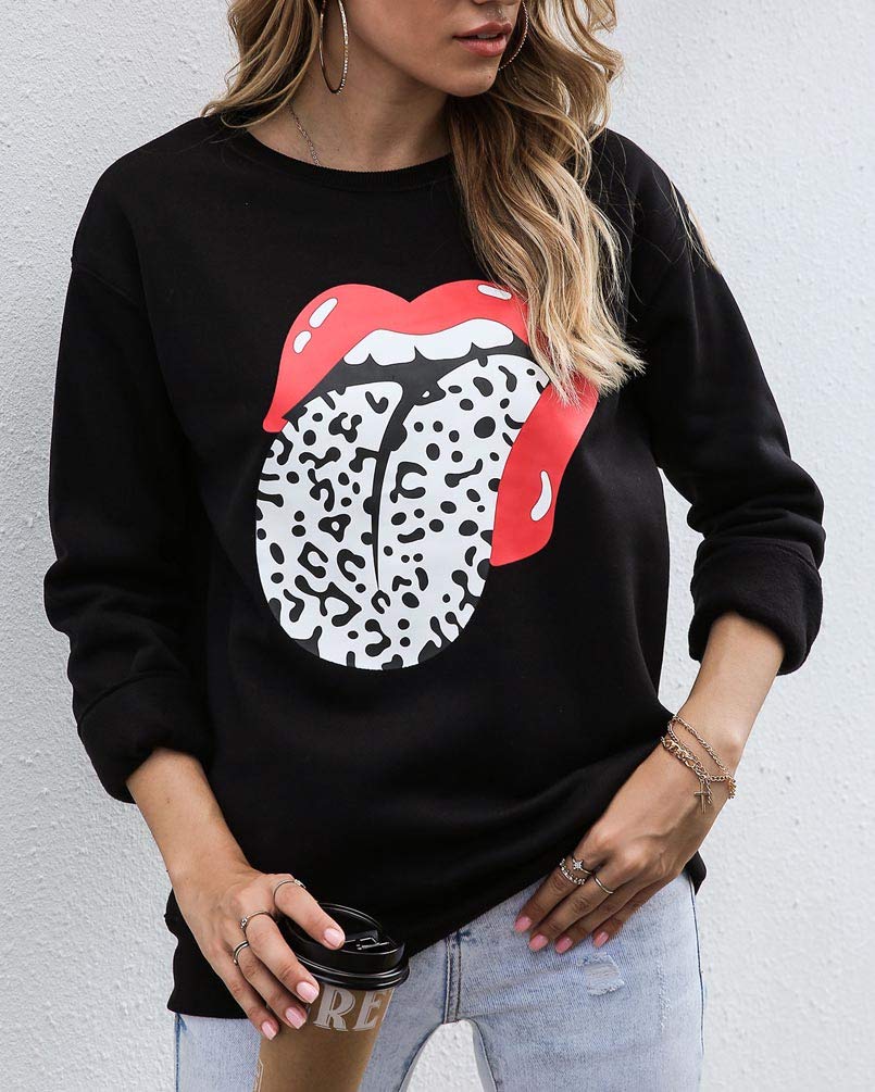 Women's Long Sleeve Crewneck Sweatshirt - Letter Print Pullover Hoodie for Casual Wear, Workout & Lounge | Soft Cotton Blend Activewear Top for Fall & Winter